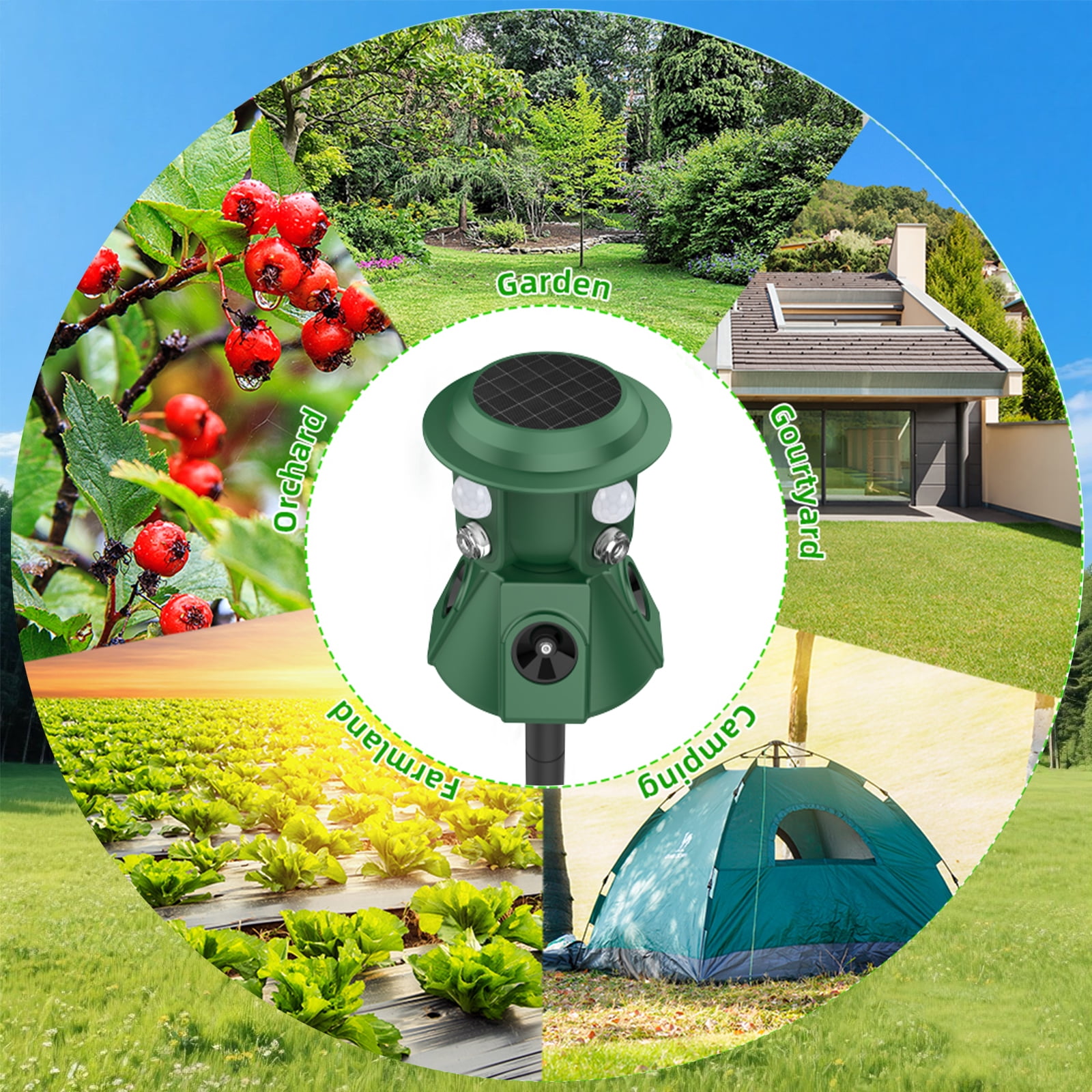 KingFurt Ultrasonic Animal Repeller 360 Degree Pest Control Device (Green, 1000mAh Battery) 2l84i
