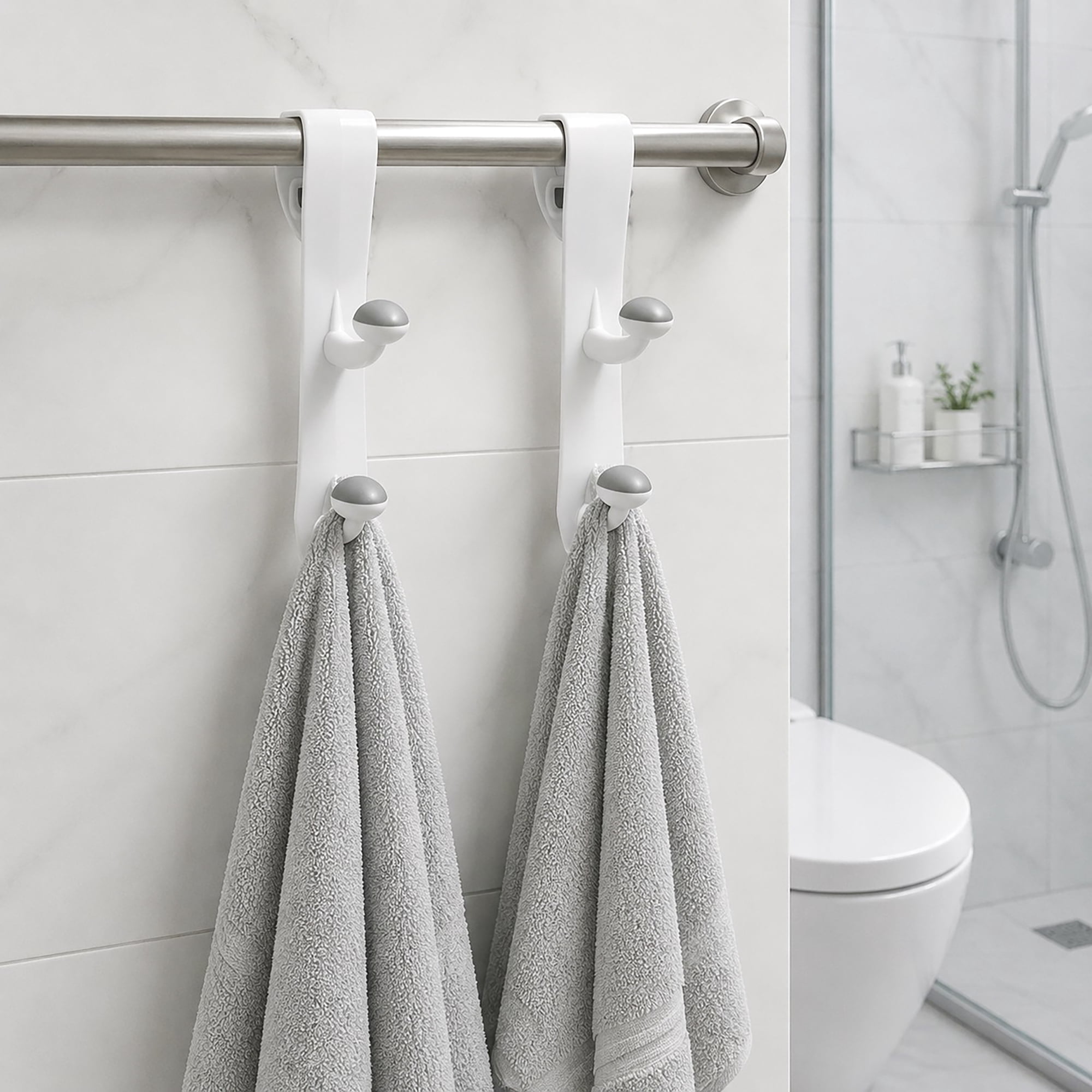 Mainstays Over the Door Rubber Grip Hooks for Closet and Bathroom Storage (White, 2 Pack) l9uys