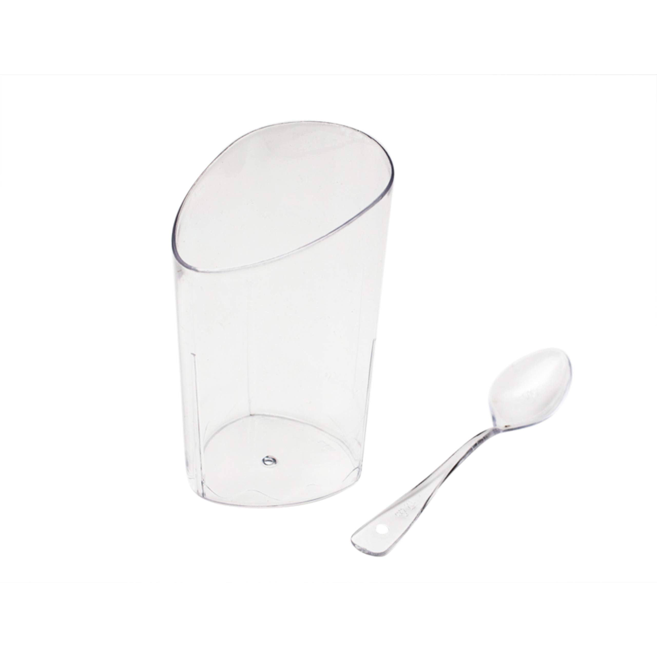 Oasis Creations Slanted Round Dessert Cups with Spoons, Elegant Clear Plastic Appetizer Serving Cups (Clear, 3 oz, 320 Count) hhikn