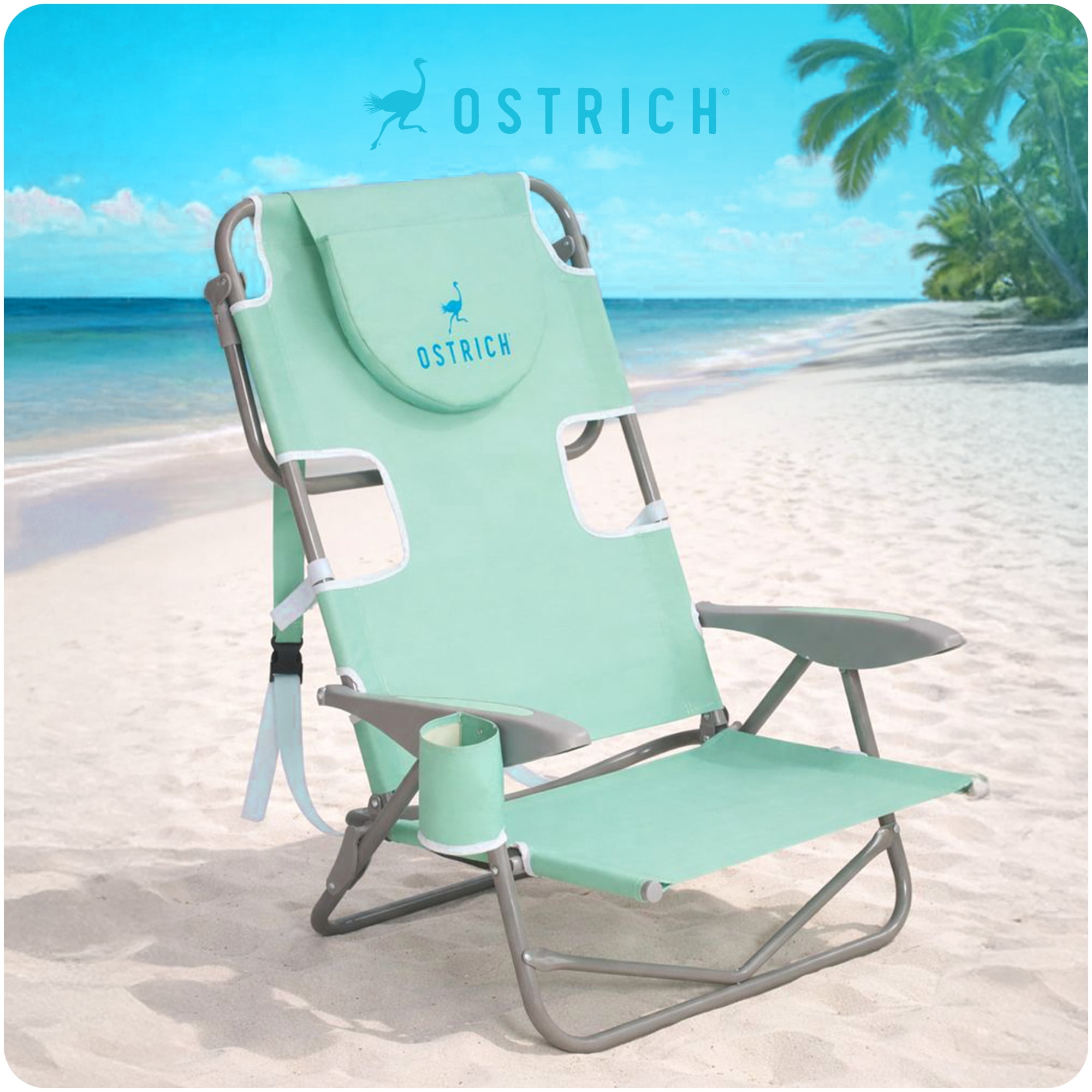Ostrich On-Your-Back Outdoor Reclining Beach Chair with Face Cavity (Teal, 46 in x 27 in) q99kn