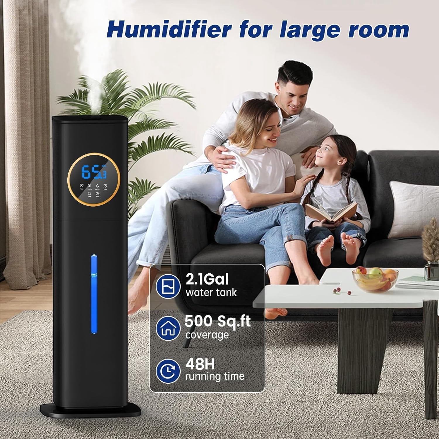 Lacidoll Cool Mist Humidifier for Large Room, Ultrasonic Air Humidifier with Essential Oil Diffuser and Digital Display (Black, 2.1 gal) 3vn38