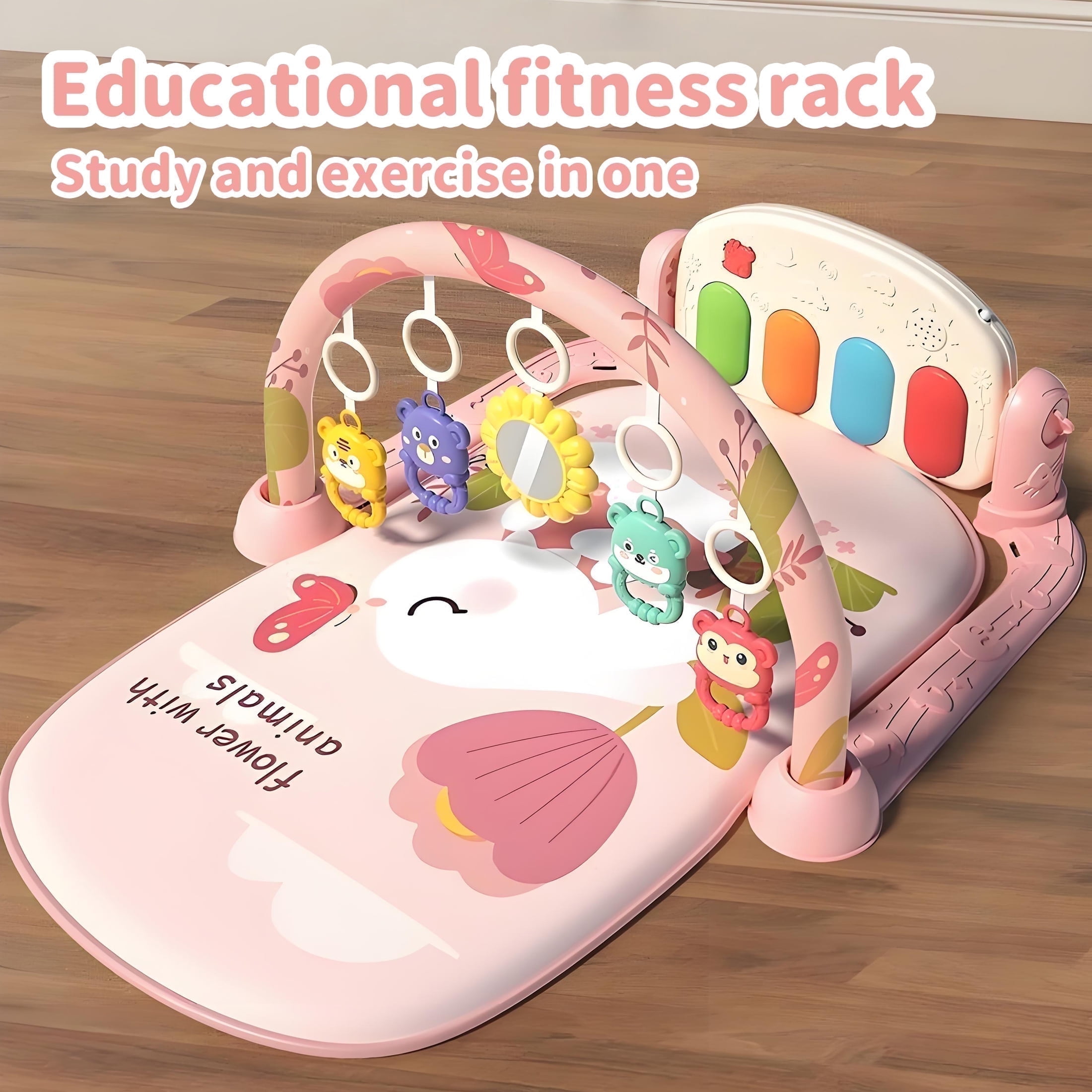 KOPPOP Baby Play Mat with Piano Toys, Tummy Time Activity Gym for Infants (Pink, 30 in x 24 in) vrl15