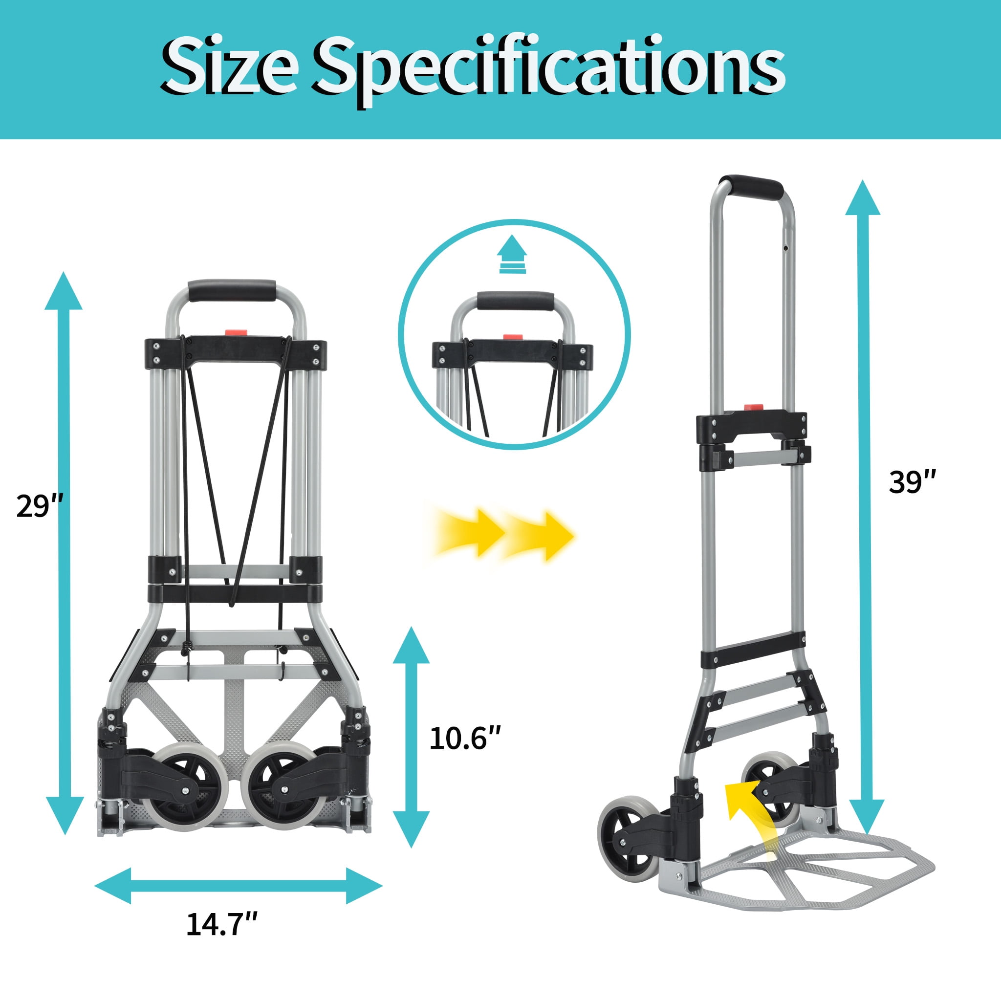 Takira Foldable Hand Cart, Heavy-Duty Aluminum Luggage Dolly with Telescopic Handle (Black, 400 lb Capacity) 6jdeb