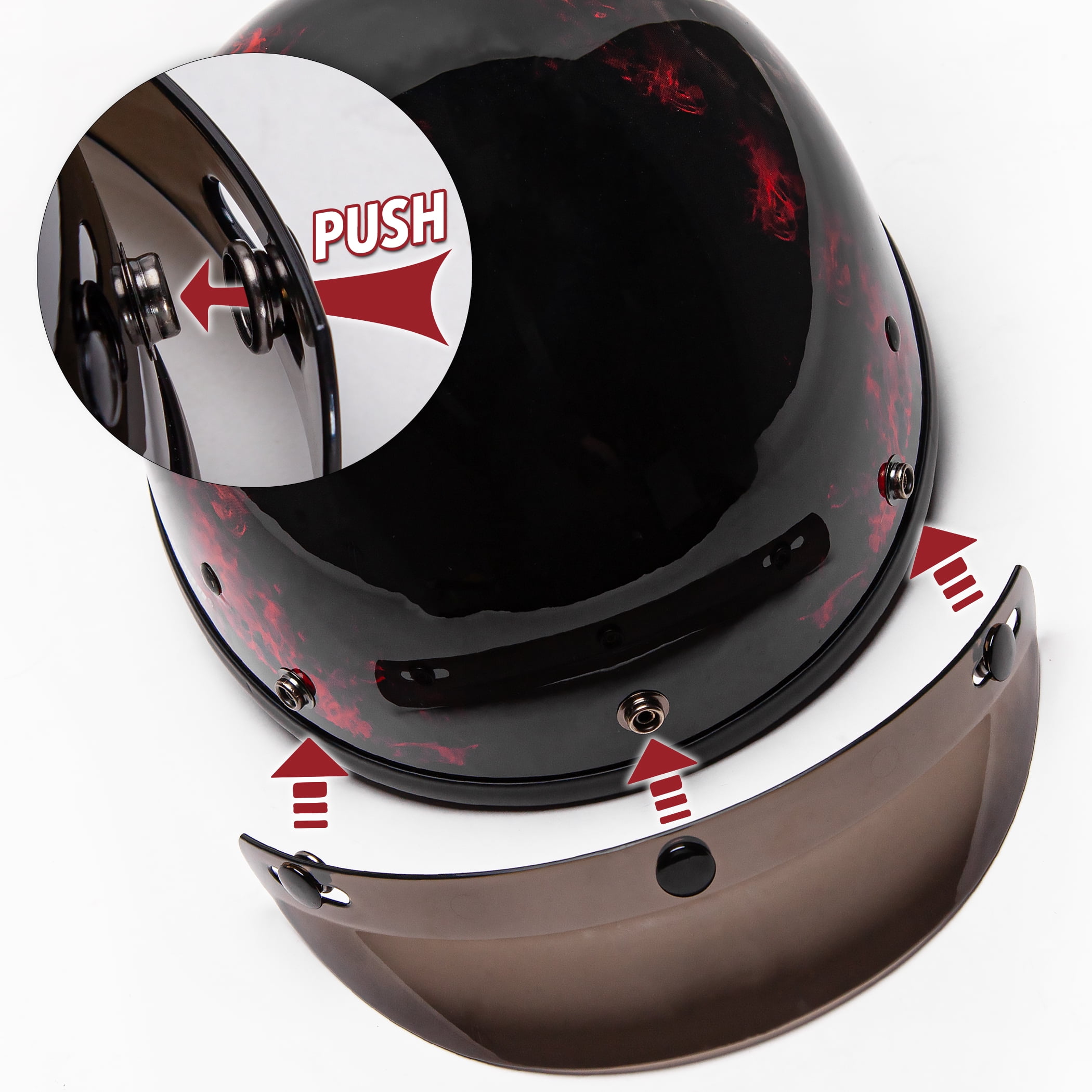 FATFOX Half Face Motorcycle Helmet, DOT Approved Cruiser Scooter Gear (Red Skull, Small) 0q4qc