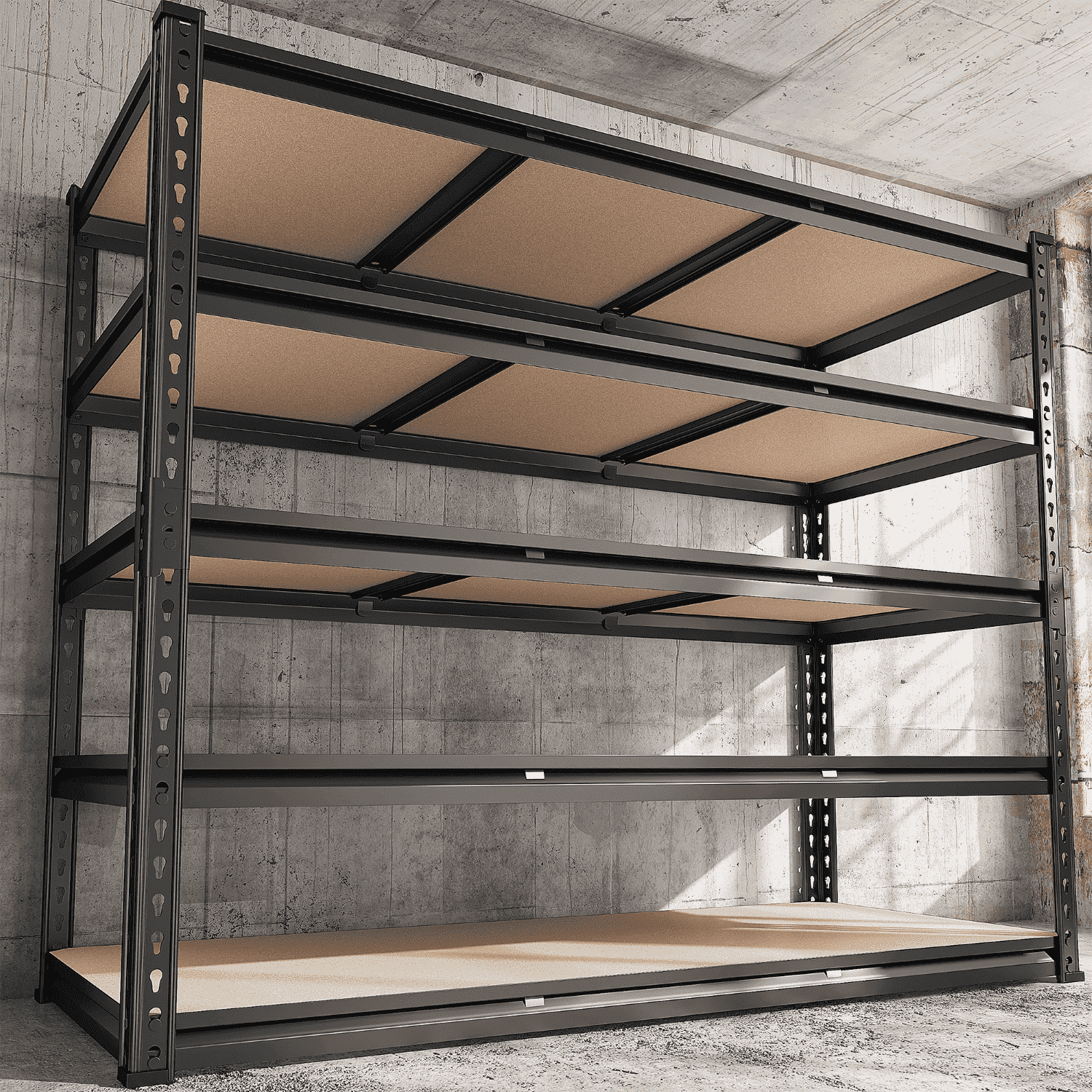 REIBII Heavy Duty Garage Storage Shelving Unit, Adjustable 5-Tier Industrial Metal Rack (Black, 48 in W x 24 in D x 72 in H) jfz5i