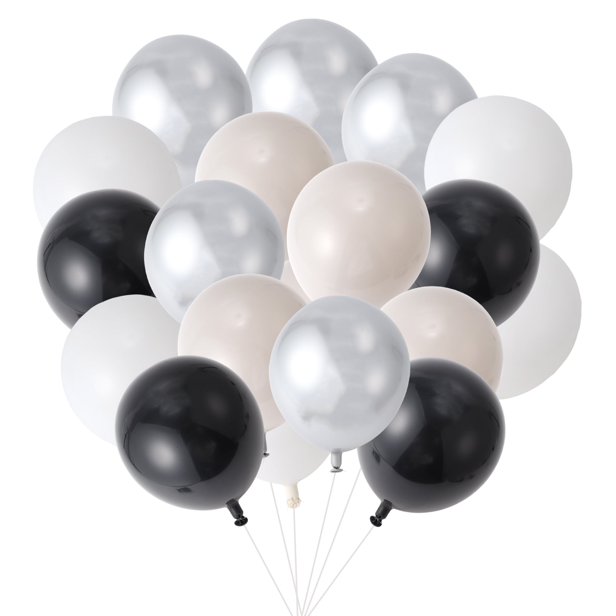 Unique Bargains Latex Party Balloons with Ribbon, Decorative Set for Weddings and Birthdays (Black, White, Gray, Silver, 20 Pack, 10 in) blwvk