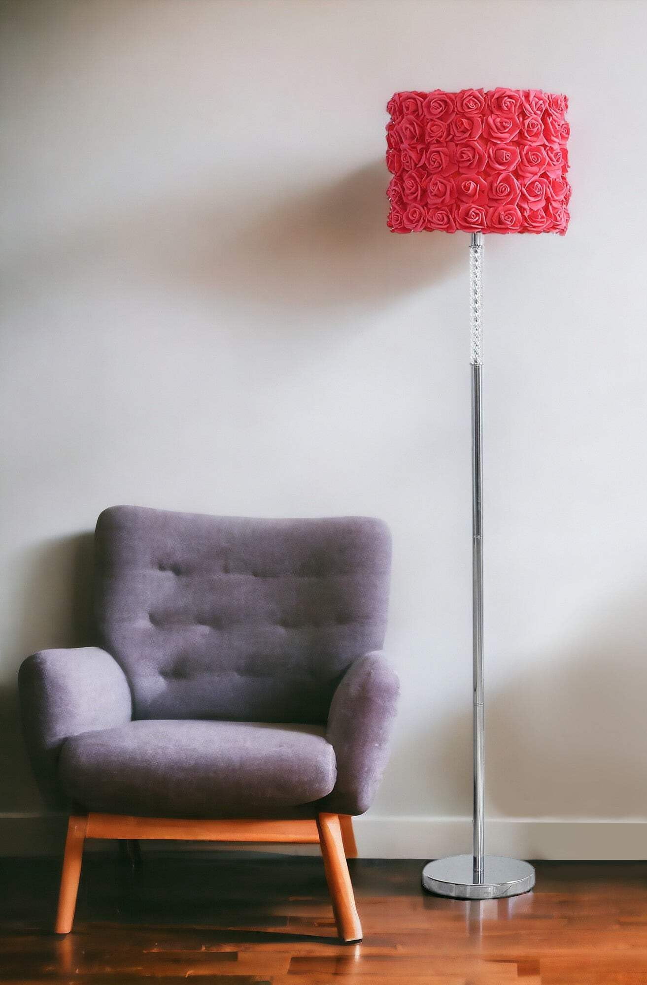 HomeRoots Traditional Steel Floor Lamp with Red Drum Shade (63 in) zqira