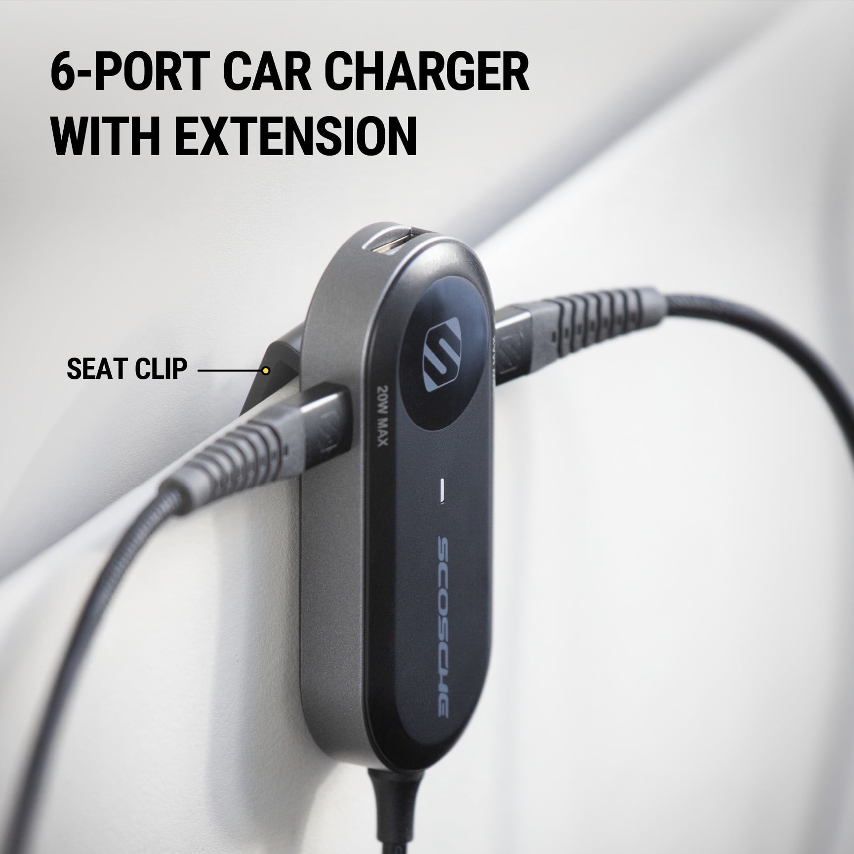 Scosche PowerVolt 100W Multi-Port Car Charger Adapter with 5ft Backseat Extension Cable (Black, 1 Pack) z22px