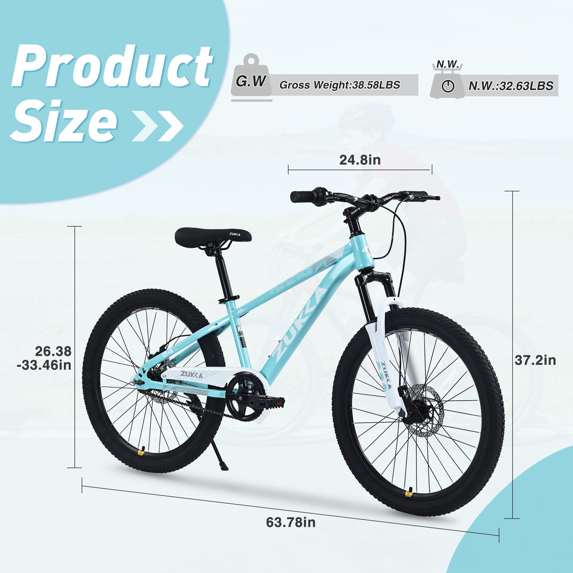 SHINPT Mountain Bike for Kids, All-Terrain Suspension Bicycle with Adjustable Saddle and Handlebar (Blue, 24 in) gd2wt
