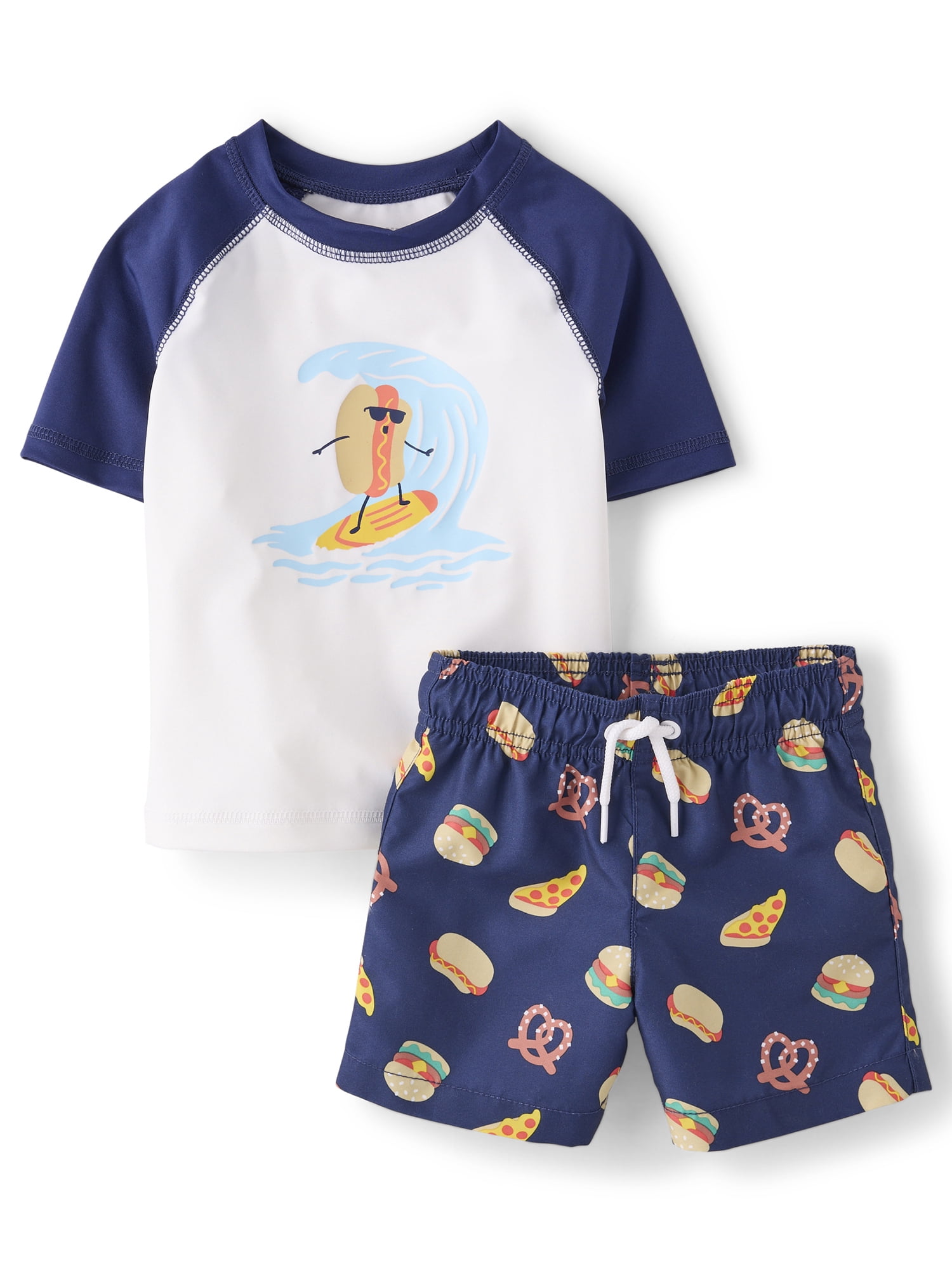 The Children's Place Baby & Toddler Boys Short Sleeve Rashguard Swimsuit Set (Black, 6M-5T) 8qpw4