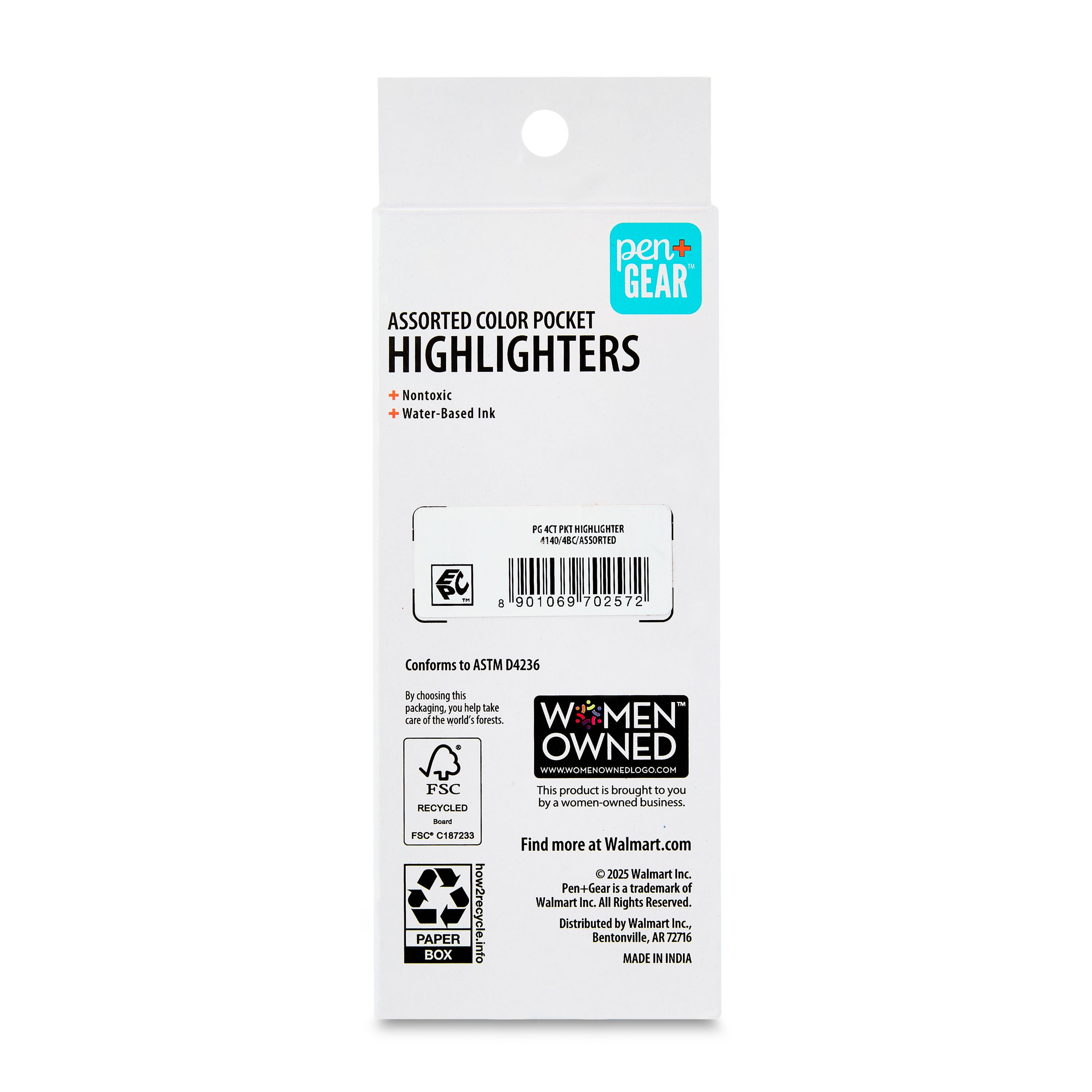 Pen+Gear Chisel Tip Pocket Highlighters, Quick-Drying Fluorescent Ink (Assorted Colors, 4 Count) xmo45