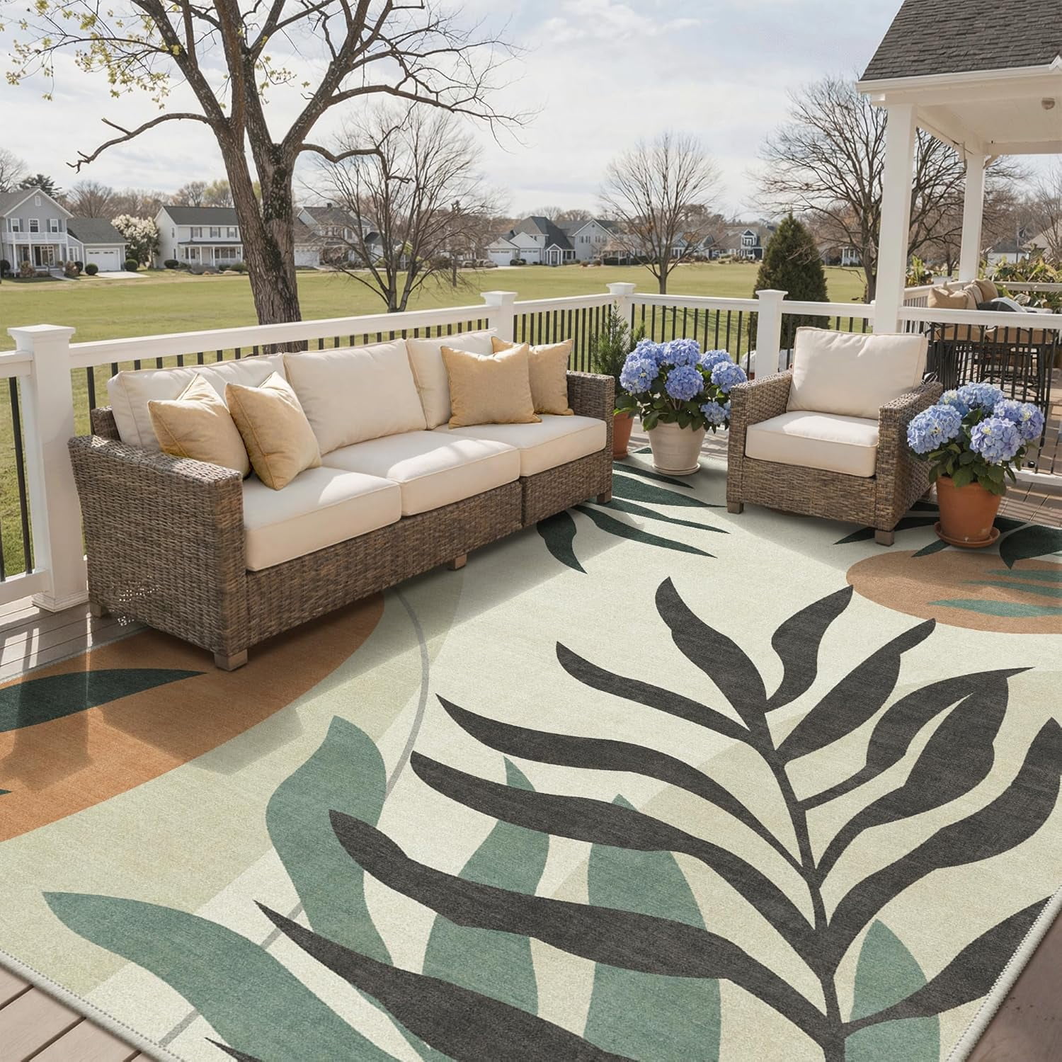 Home Decor Outdoor & Indoor Area Rug, Waterproof Leaf Pattern Patio Carpet (Beige, 5 ft x 8 ft) j4rgl
