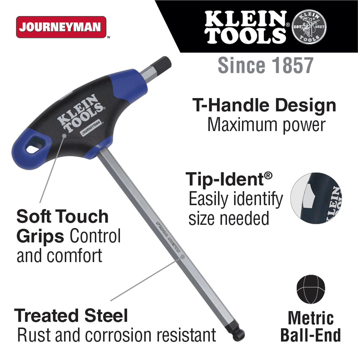 Klein Tools Hex Key Set, Ball End T-Handle, Professional Grade, Corrosion-Resistant, (Black, 8-Piece Set) 126an - Image 2