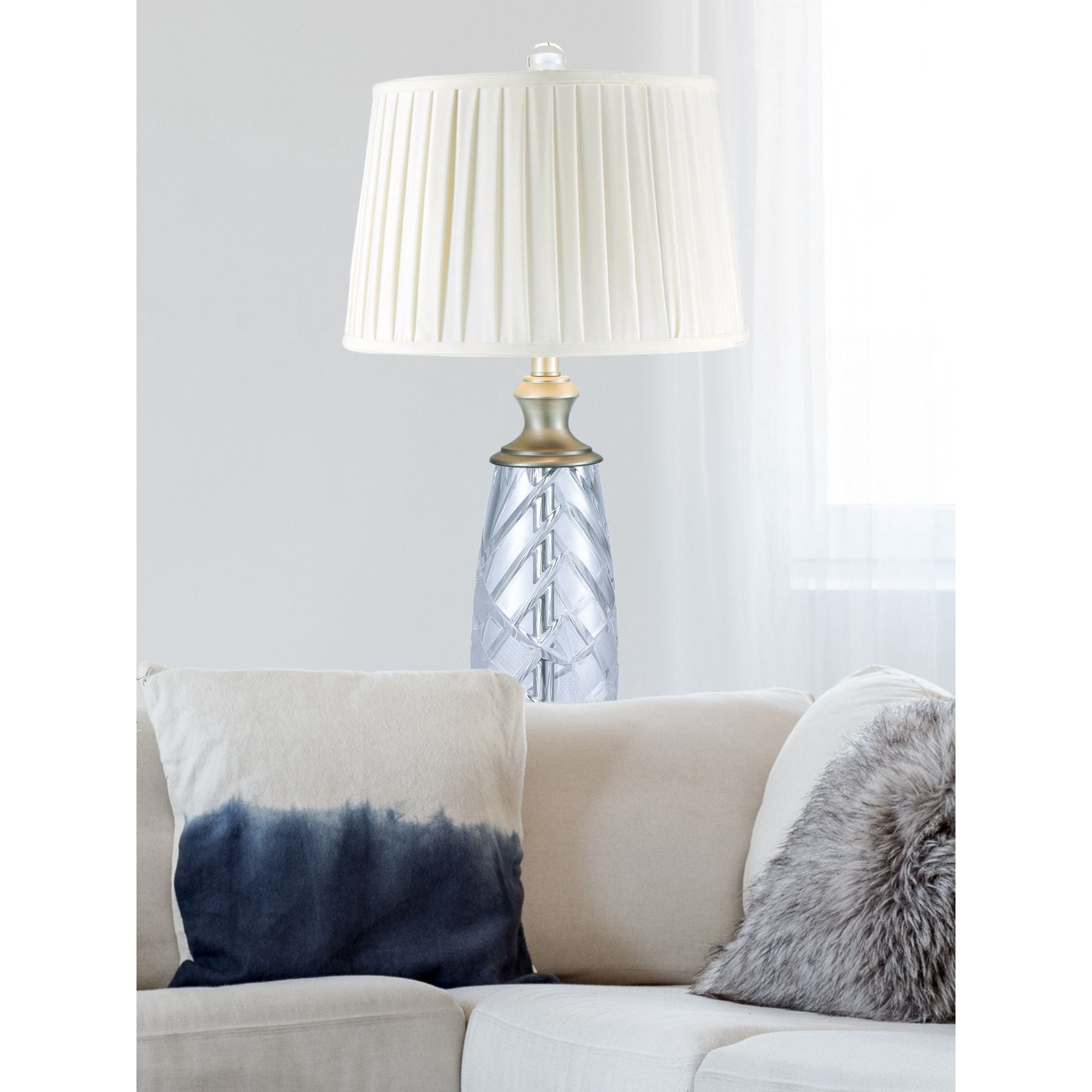 Art Glass Ensembles Lake Butler Crystal Table Lamp with Drum Shade (Antique Nickel, 29.5 in) ic35y