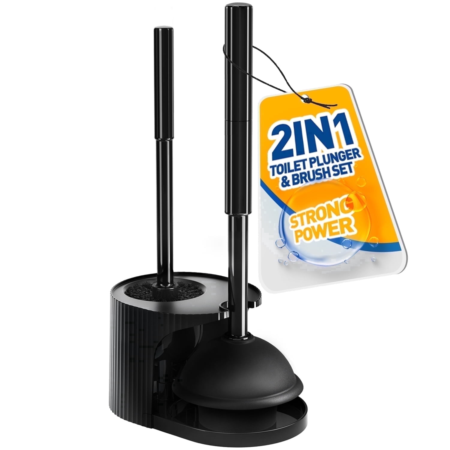 Propuri 2-in-1 Toilet Plunger and Brush Set with Extended Handle (Black, 1-Pack) etlao