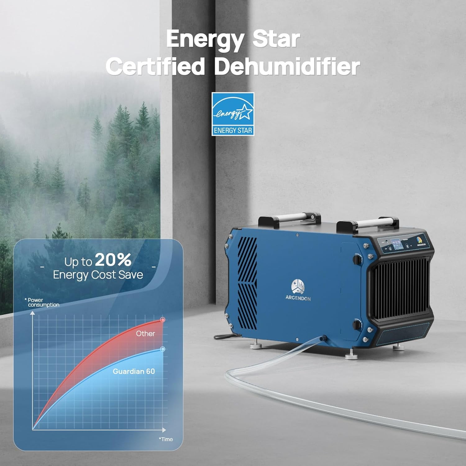 Argendon Commercial Dehumidifier for Crawl Space and Basement with Drain Hose (Blue, 145 Pints) ip0t3
