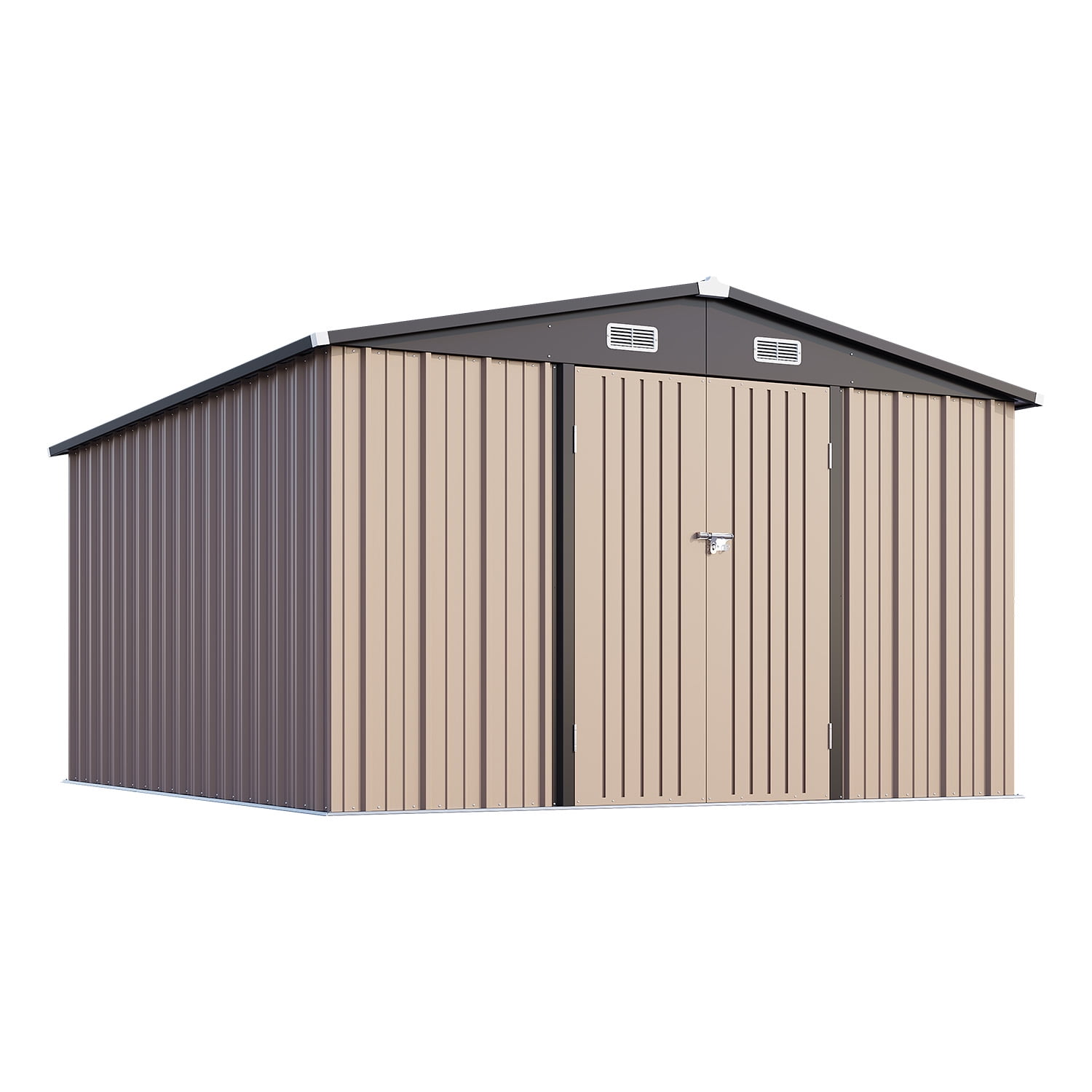 Clouddwell Outdoor Storage Shed, Heavy-Duty Metal Garden Utility Building with Lockable Double Doors and Sloped Roof (Brown, 10 ft x 12 ft) 5u1zr