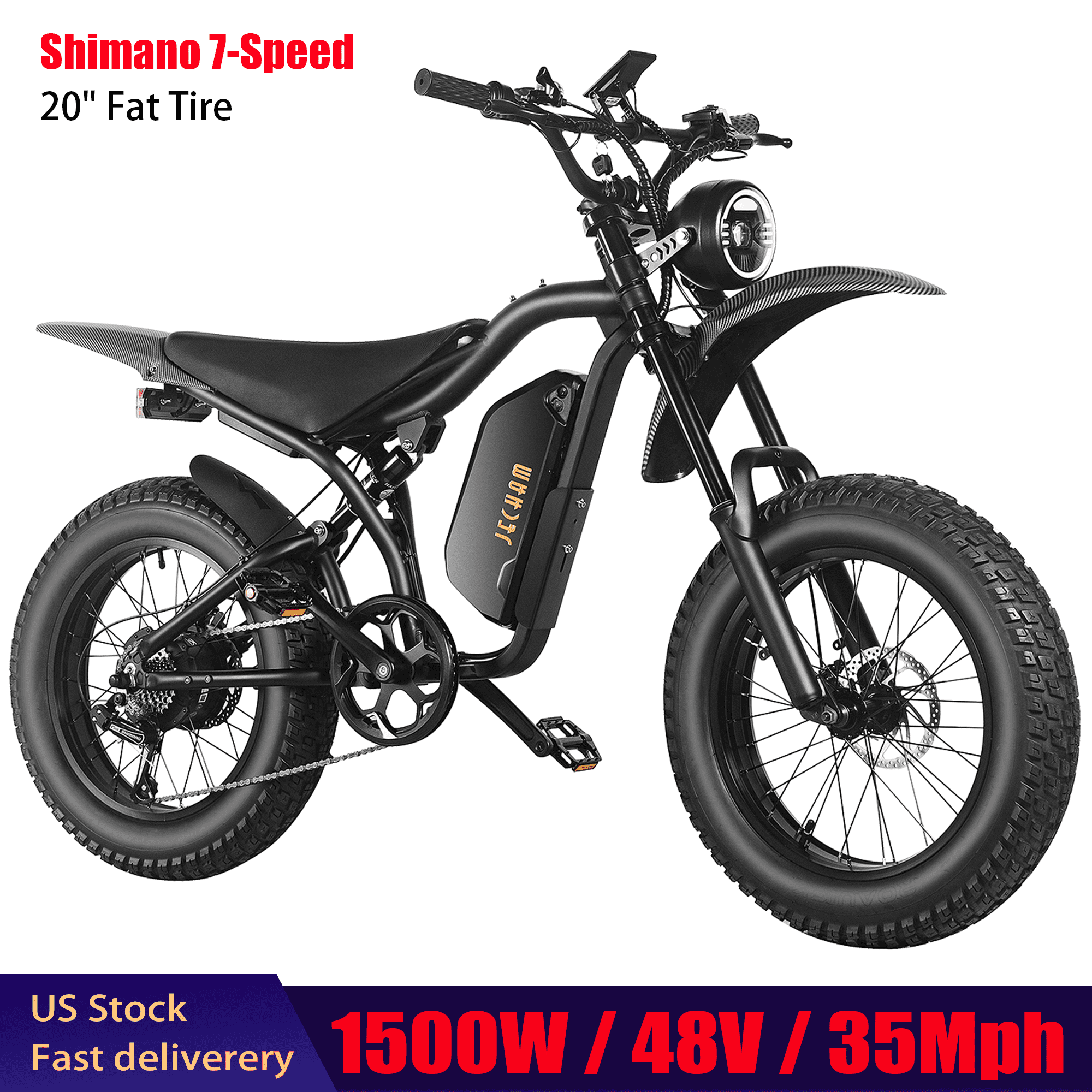 JECHAM Electric Bike for Adults, 1500W High-Performance Motor, 48V 16AH Battery, 20 in x 4.5 in Fat Tires, Off-Road E-bike (Black) 2qshy