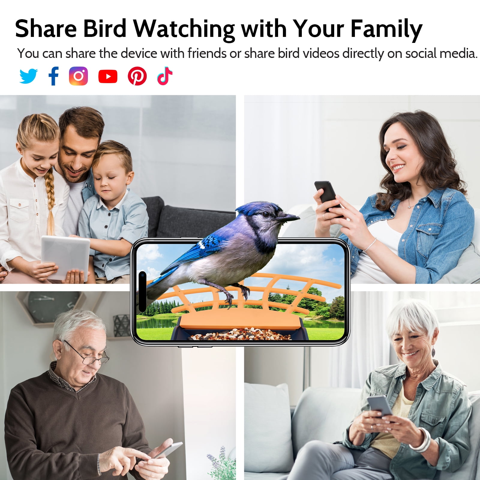 BirdKiss Smart Bird Feeder with Camera, 1080P HD AI Bird Identification, Weatherproof Outdoor Bird Watching Station (Blue, 42.27 fl oz) otass
