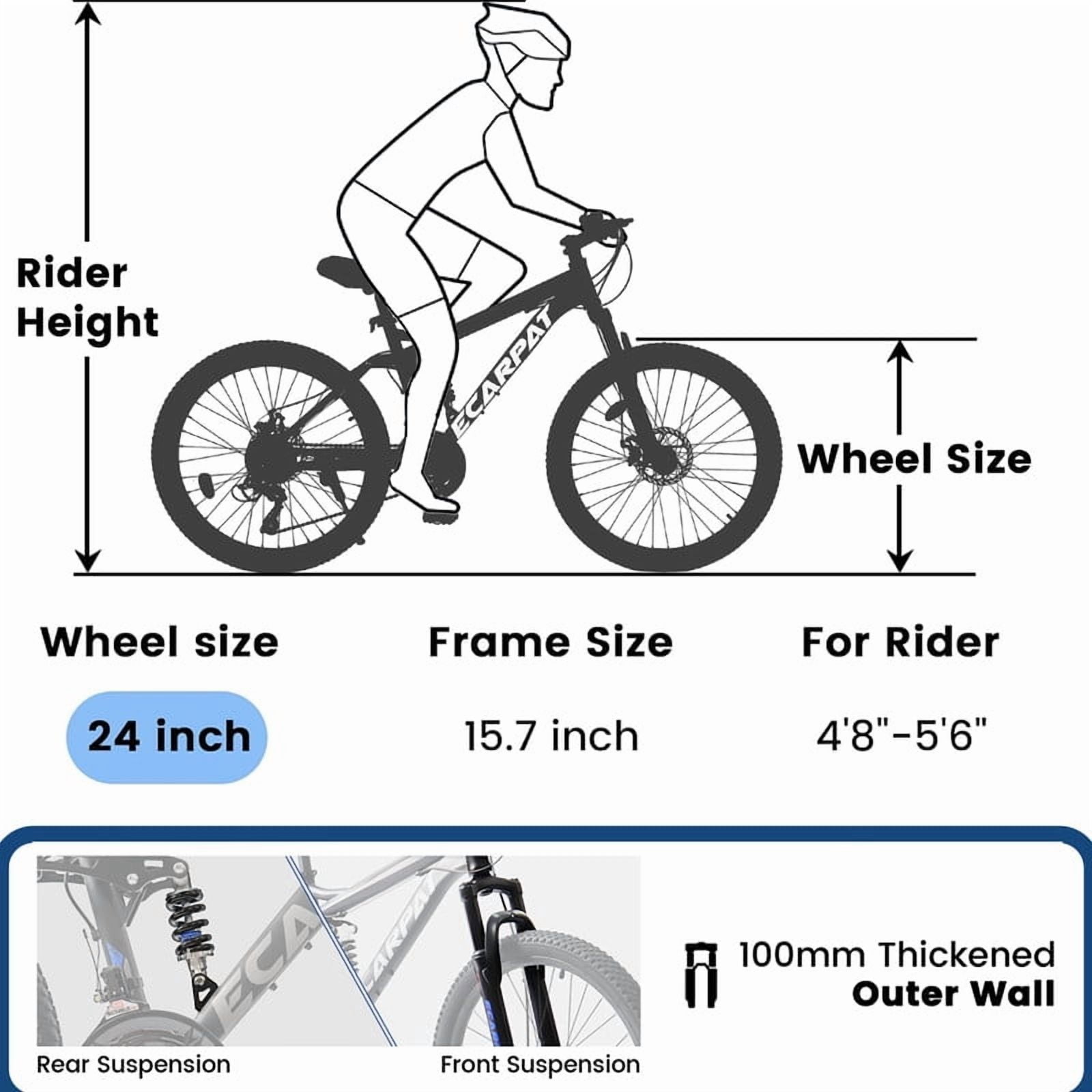 SYOSCHL 24 Inch Mountain Bike, 21-Speed Dual Full Suspension Bicycle with High Carbon Steel Frame (Black, 24 in) r14fp