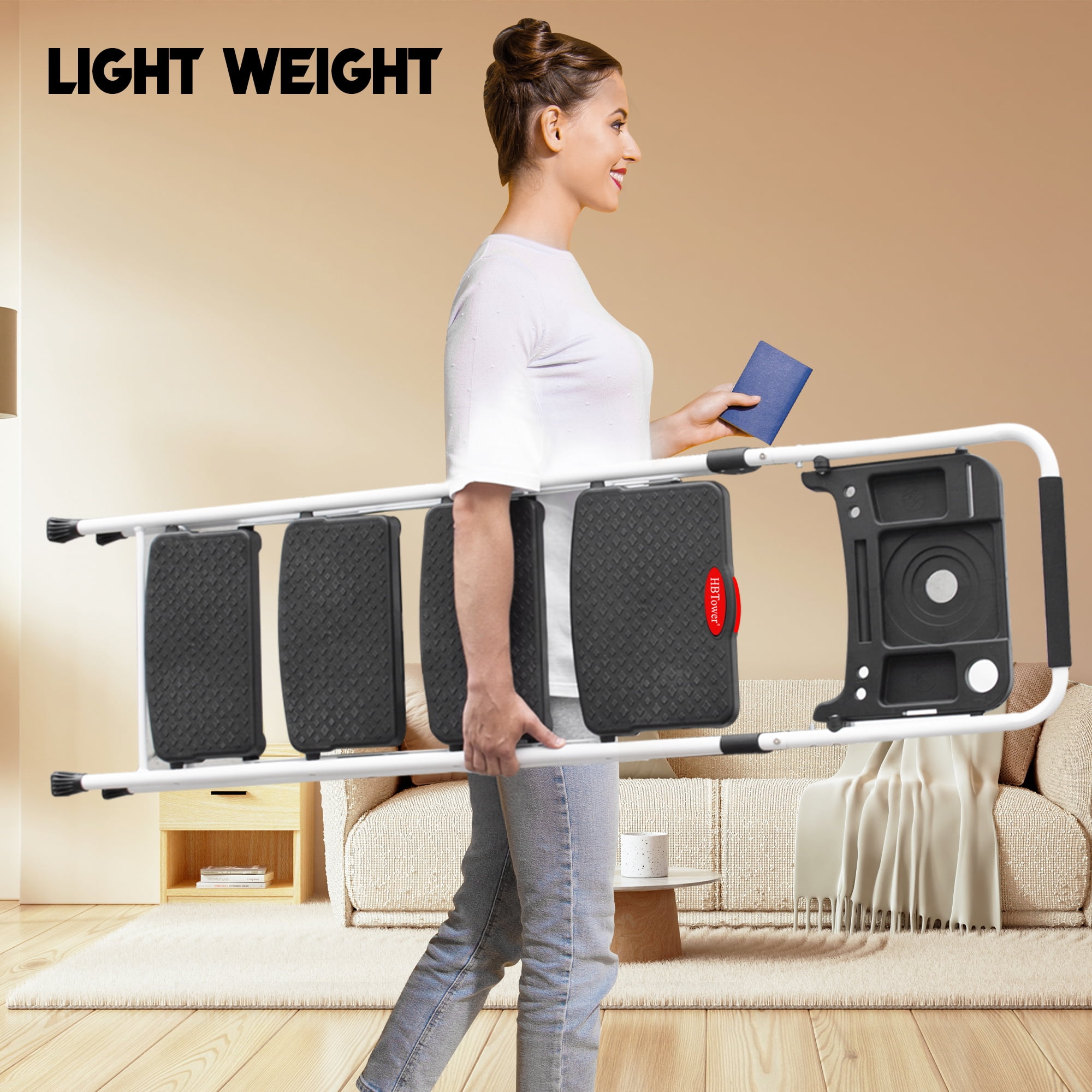 HBTower 4-Step Folding Ladder with Tool Tray and Anti-Slip Pedals (White, 330 lb Capacity) uzmnt