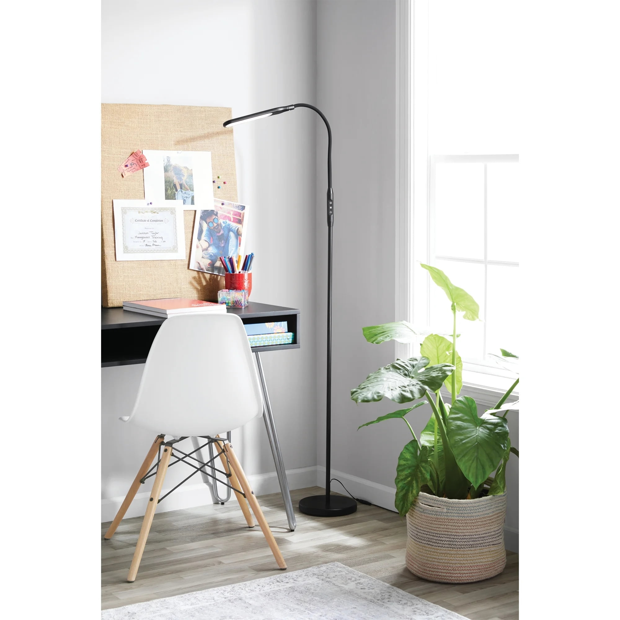 Mainstays LED Floor Lamp, Adjustable Brightness & 4 Color Temperatures, Modern Standing Light for Living Room & Office (Black, 71 in) 46l0f