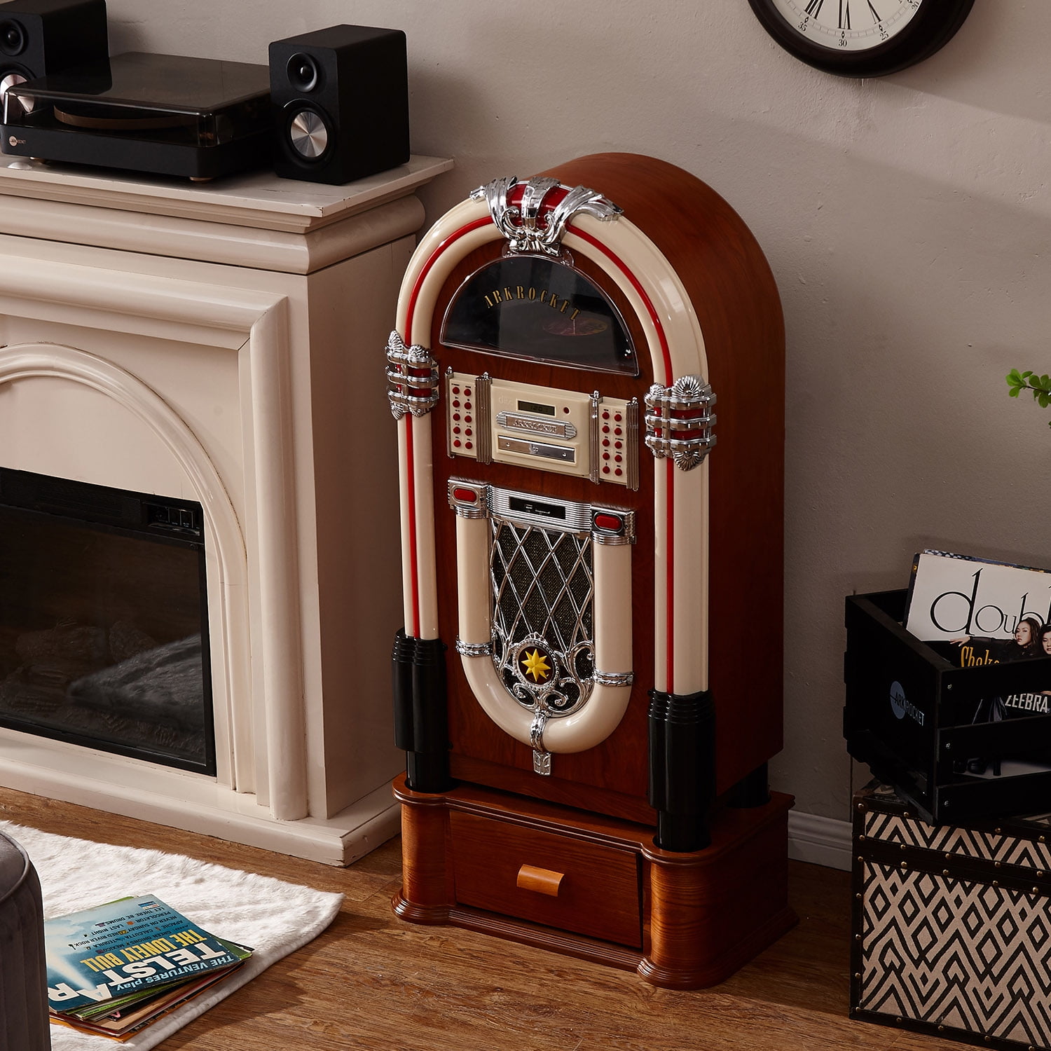 Arkrocket Taurus Retro Bluetooth Jukebox Turntable with CD Player and FM Radio (Beige) ar8sl