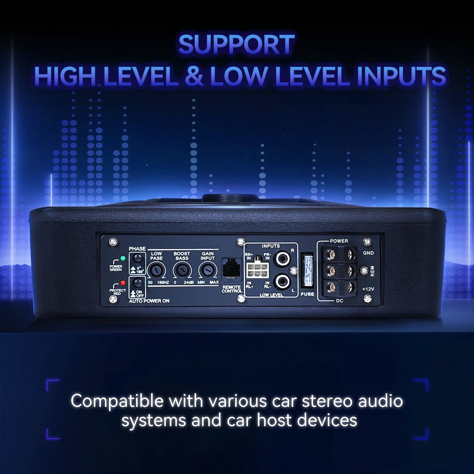 VIPQV 1200W Powered Car Subwoofer with APP Control and LED Lighting (Black, 10 in) 9vkue