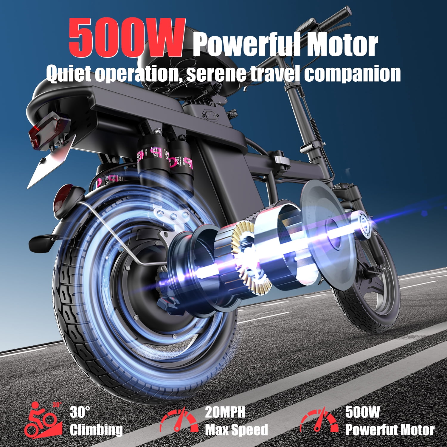 ASKGO Electric Bike for Adults, 500W Folding E-Bike with 48V Removable Battery, UL 2849 Certified Commuter Bicycle (Black, 14 in) 74aem