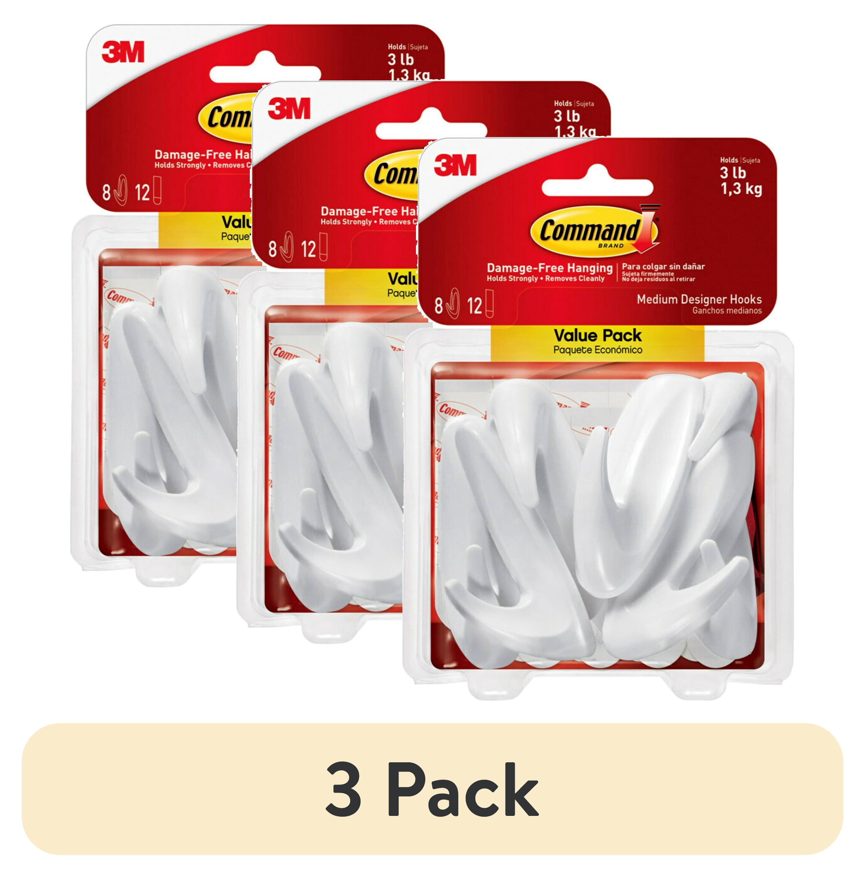 Command Medium Designer Hooks, Damage-Free Wall Hanging, White (8 Hooks, 3 Pack) aaj9w