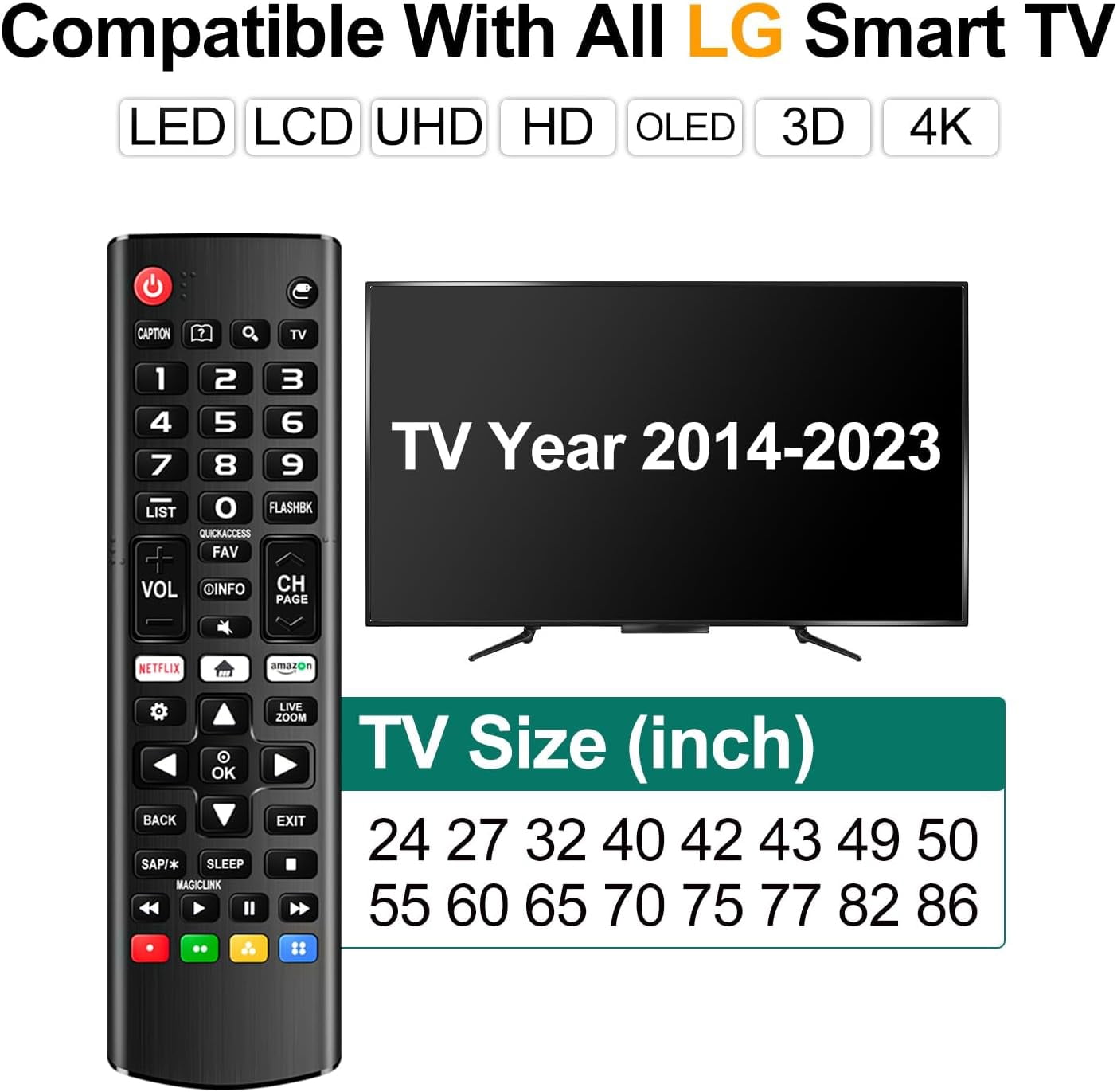 ANFCSMO Universal Replacement Remote Control for LG Smart TV with Netflix and Prime Video Shortcut Buttons (Black) pawfm