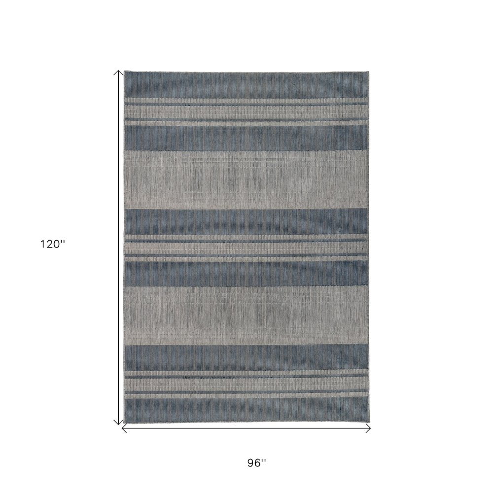 HomeRoots Striped Indoor Outdoor Area Rug Stain Resistant Durable Polypropylene (Blue and Gray, 8 ft x 10 ft) elv7z