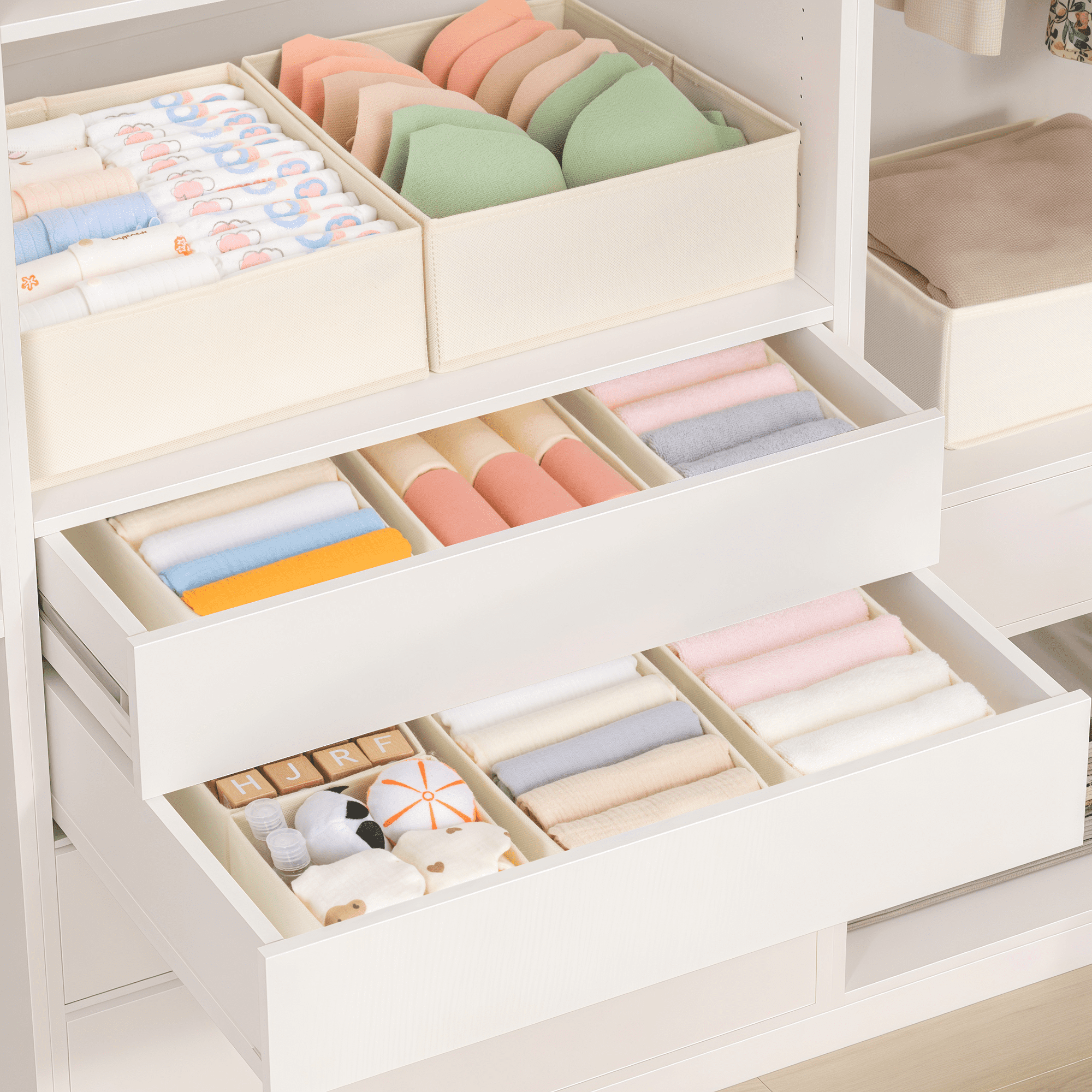 Criusia Foldable Fabric Drawer Organizers for Clothing and Closet Storage (Beige, 9-Pack Set) fta6j