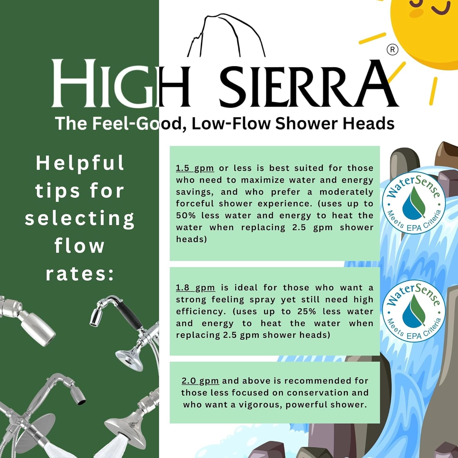 High Sierra Showerheads Solid Metal 2.0 Low Flow Handheld Shower Head Kit (Polished Chrome, 72 in Hose) sjlkg