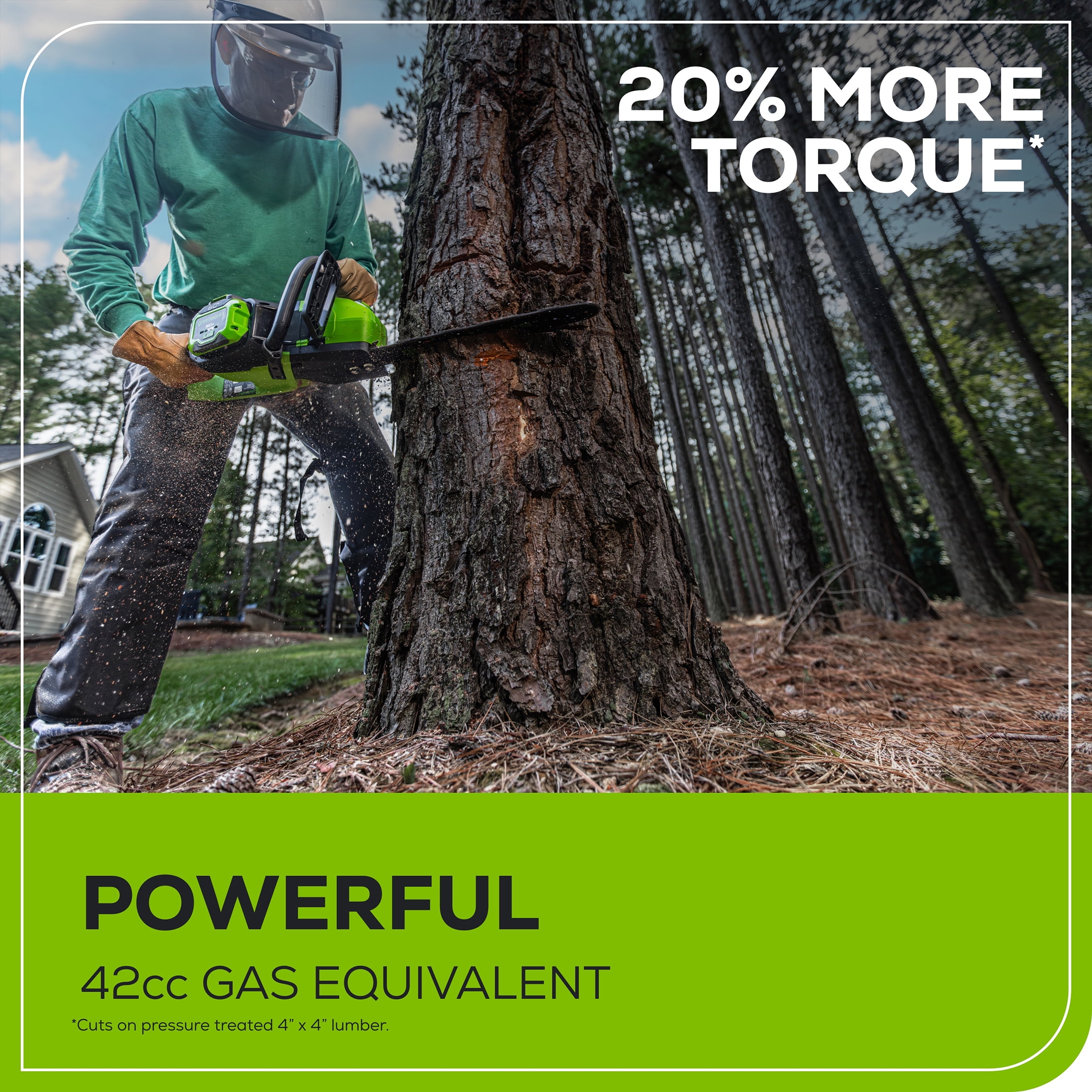 Greenworks 60V 18 in Brushless Chainsaw with 4.0 Ah Battery and 3 Amp Charger (Green, 18 in) yqokq