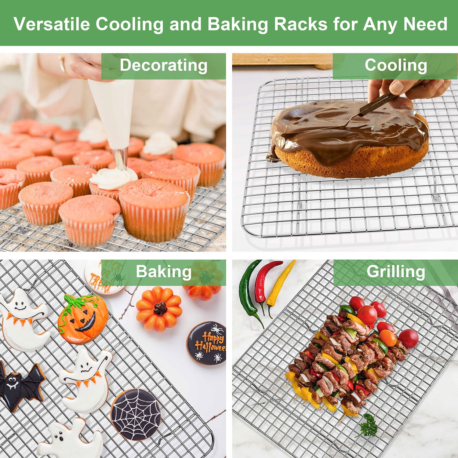 Vesteel Stainless Steel Cooling Rack for Baking and Roasting (Silver, 15.4 in x 11.4 in, 2-Pack) e4xqo