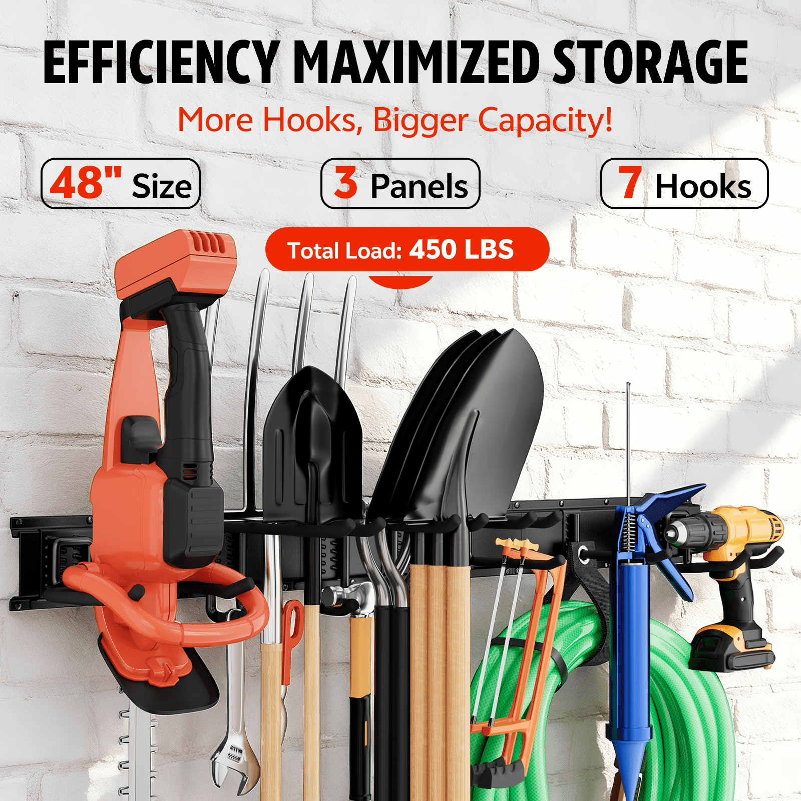 UNTIMATY Garage Tool Organizer Wall Mount Storage Rack with 7 Adjustable Hooks (48 in, 450 lb Capacity) x8xmj