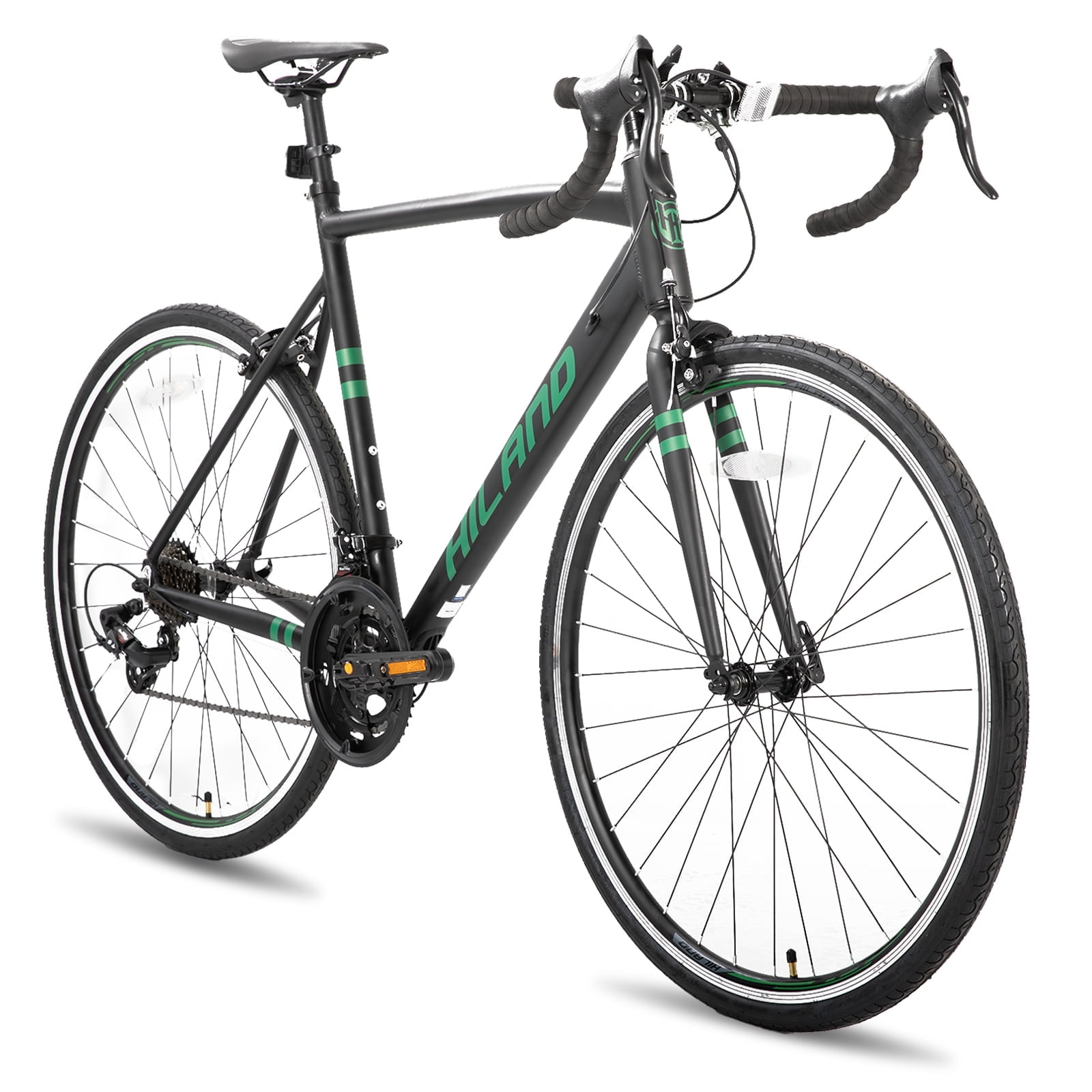 Hiland Aluminum Road Bike, 14-Speed Shimano Drivetrain, Racing Bicycle for Men (Black, 53cm Frame) etx9o