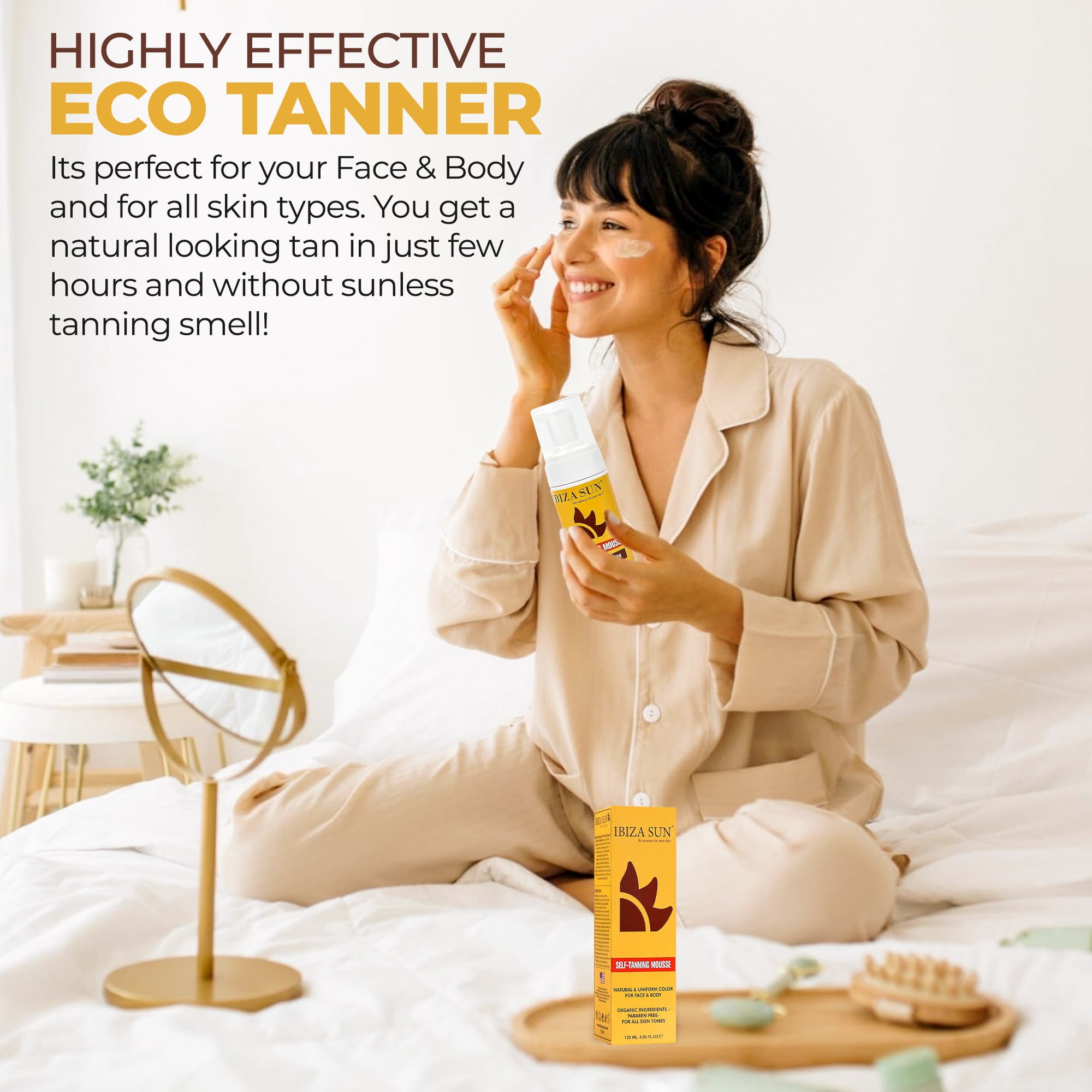 Ibiza Sun Organic Self Tanning Mousse for Face and Body (Natural Sunless Tan, 6.7 fl oz) 4mwun