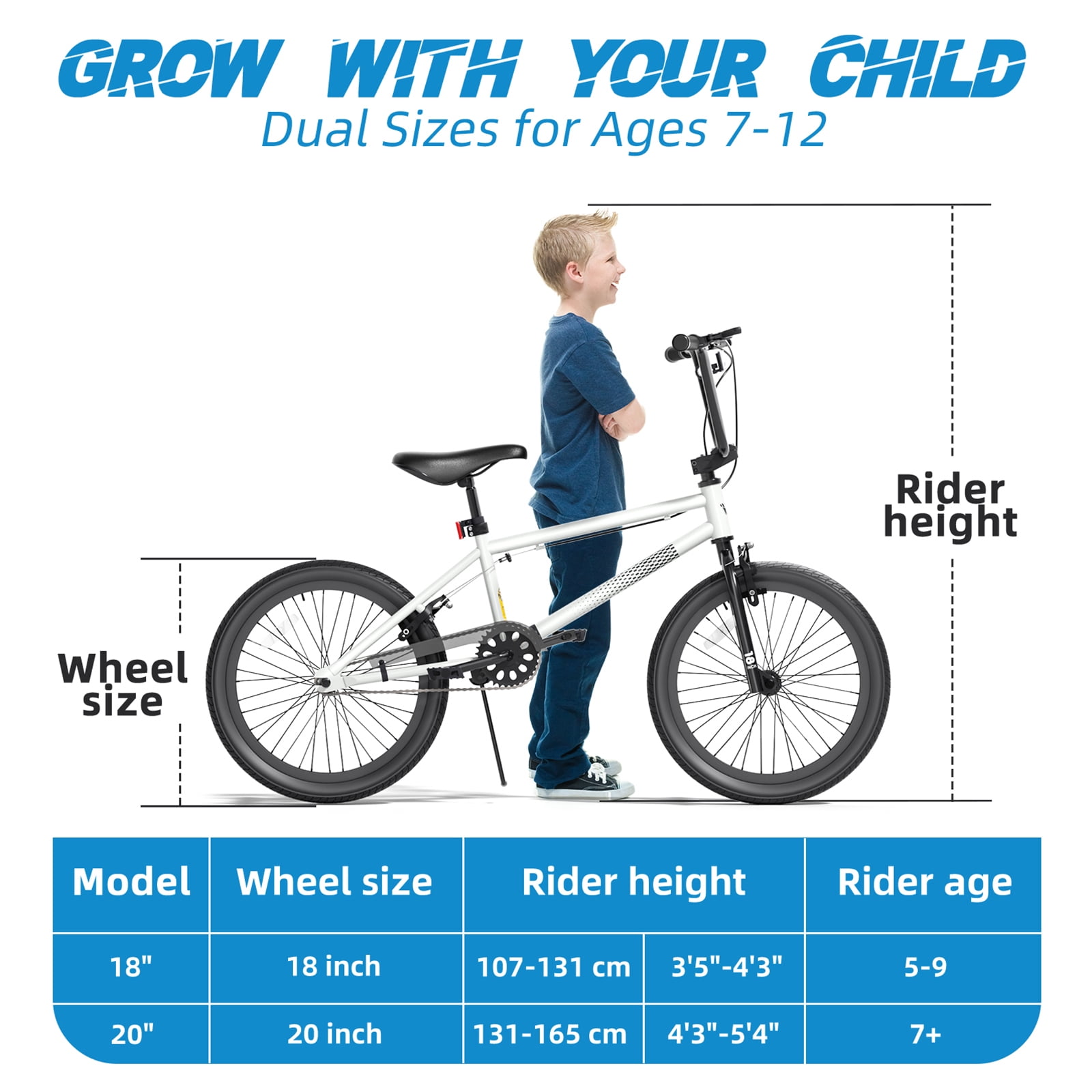 Korimefa Freestyle BMX Bike for Kids, Durable Steel Frame with Hand Brakes and Shock-Absorbing Tires (White, 18 in) idu2v