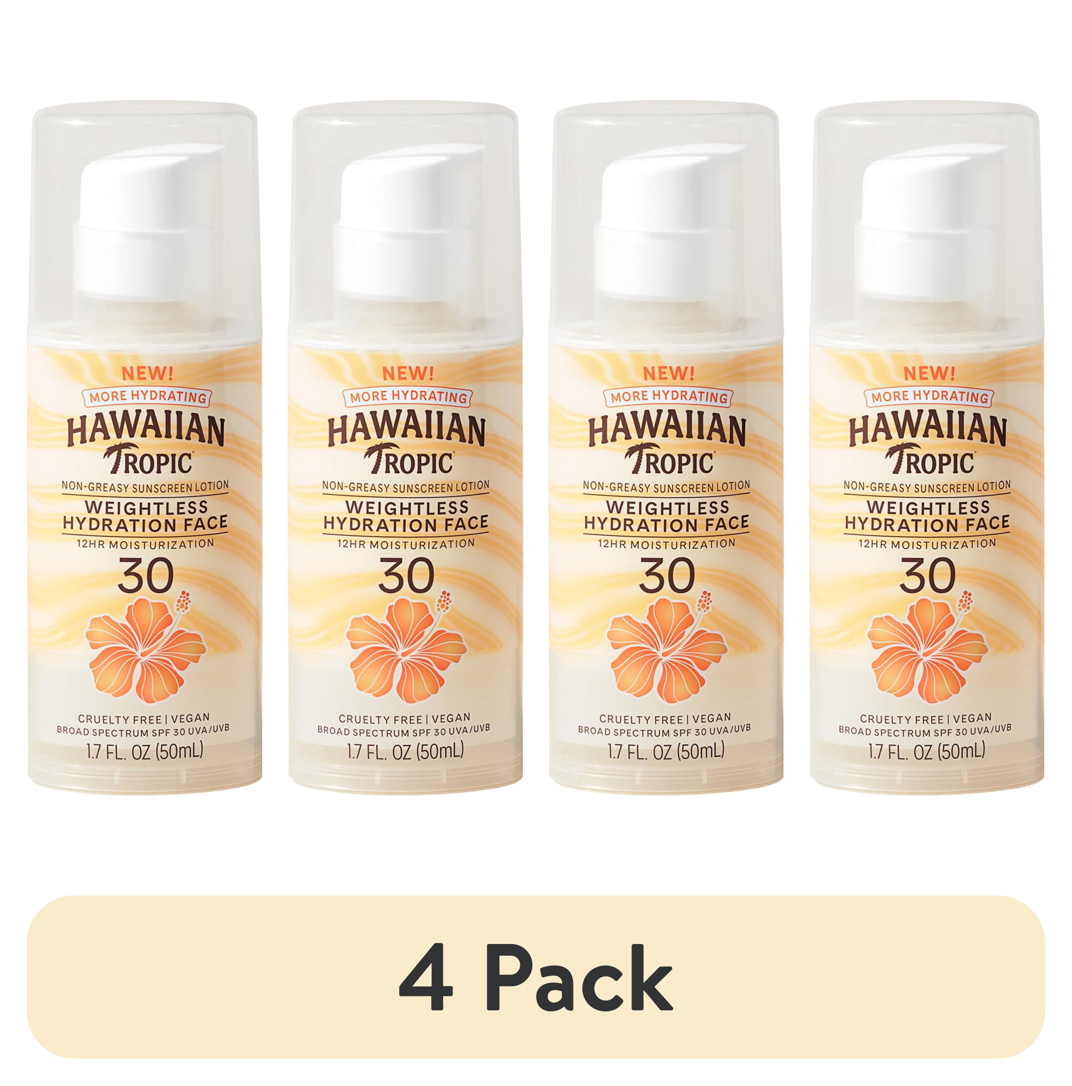 Hawaiian Tropic Weightless Hydration Face Sunscreen SPF 30 (White, 4 Pack, 1.7 oz) vibj8
