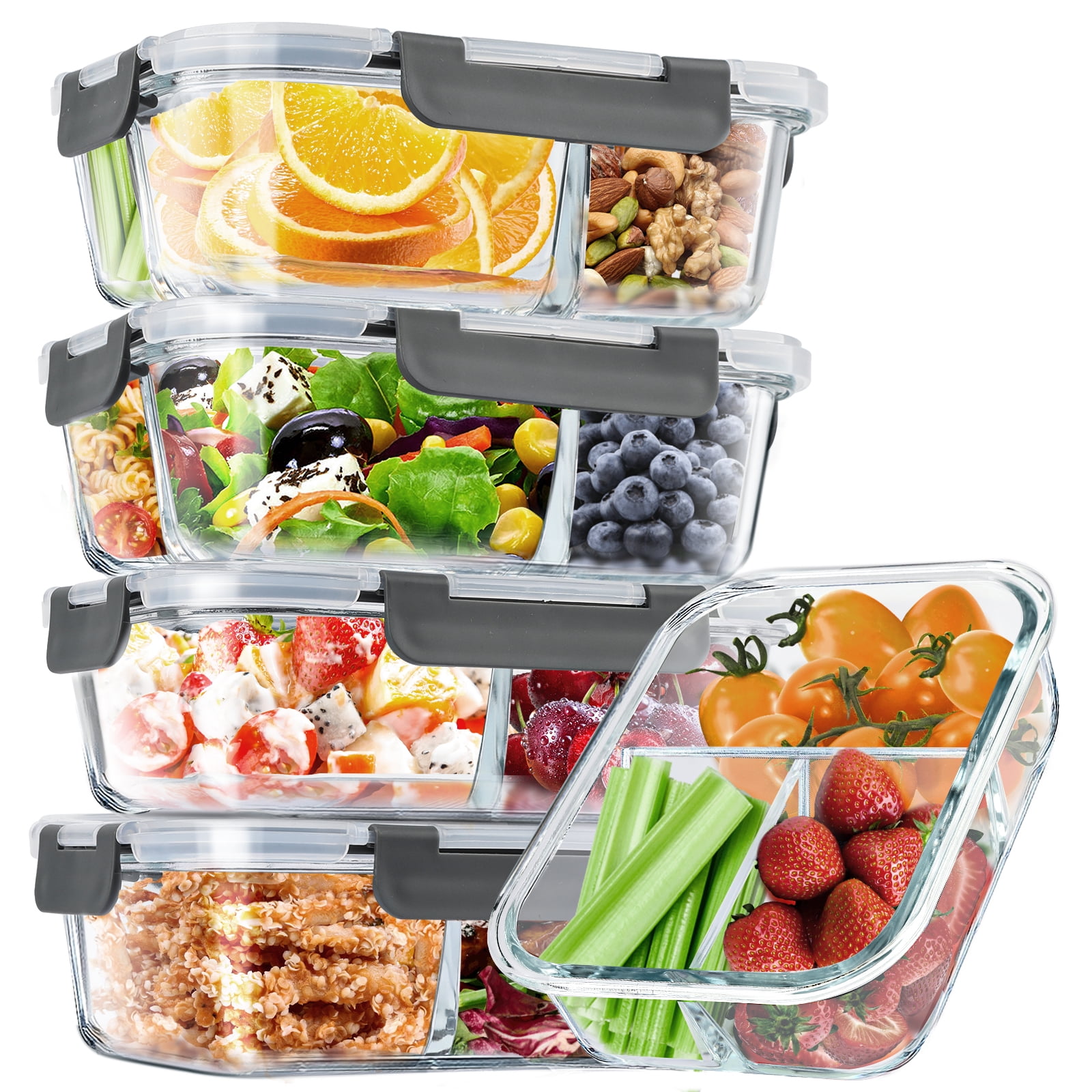 Taimasi Glass Food Storage Containers, Airtight Meal Prep Set with Snap-Lock Lids (Grey, 4-Pack, 32 oz) 55pdq