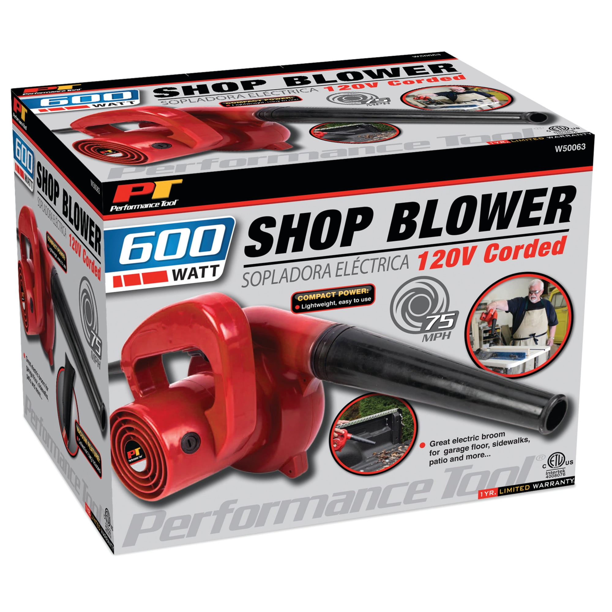 Performance Tool W50063 Electric Shop Blower and Vacuum for Garage Cleaning (Red, 3.3 lb) 5pxeo