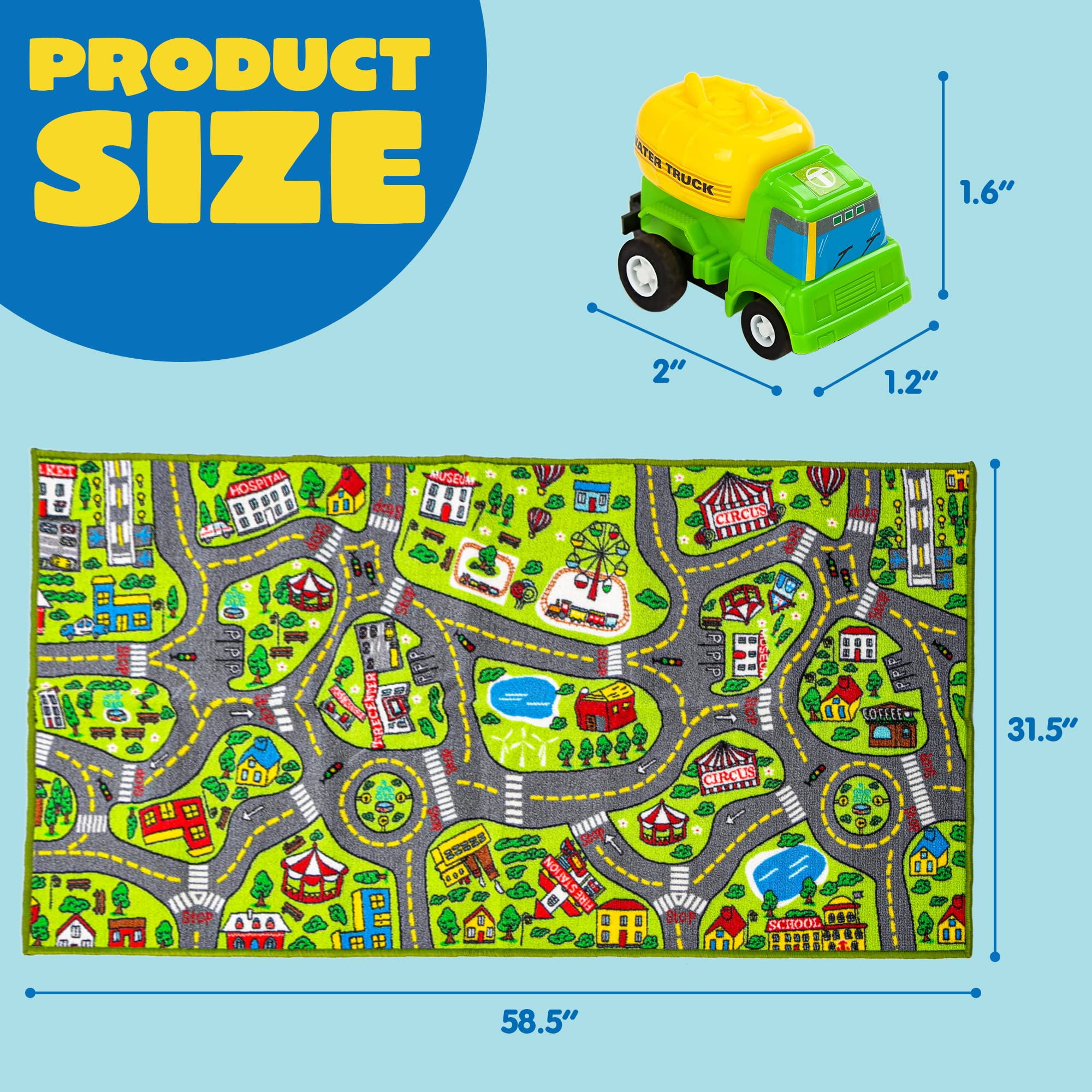 Joyfy City Theme Playmat Rug with 12 Mini Friction-Powered Vehicles (Multicolor, 58.5 in x 31.5 in) mfykd
