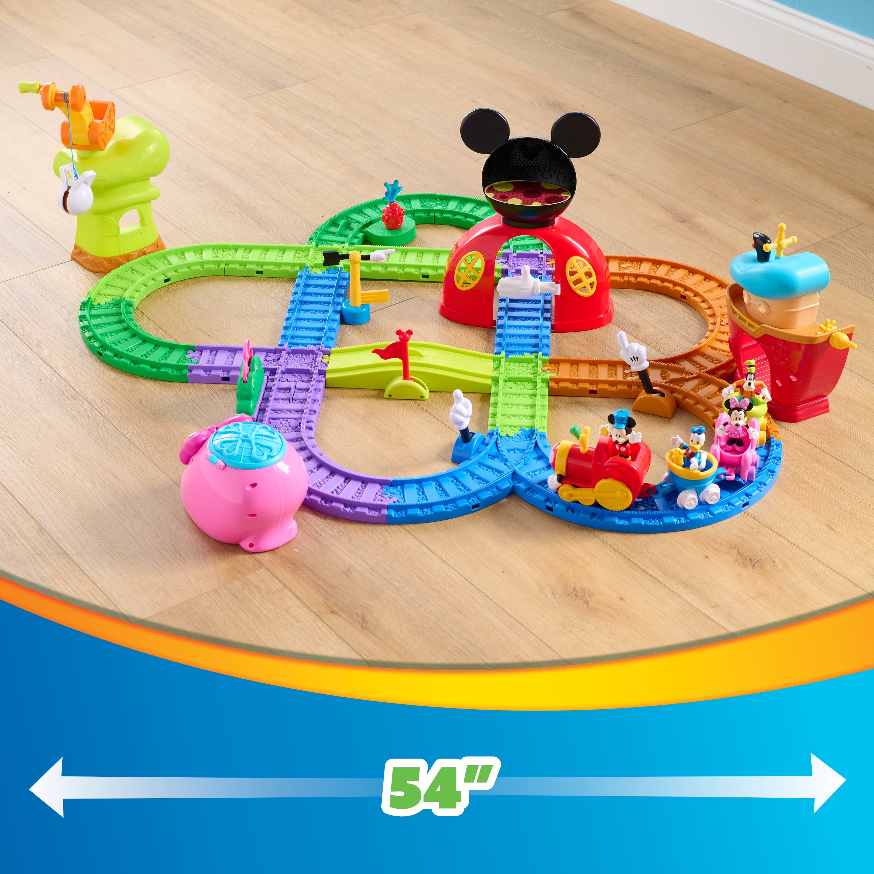 Mickey Mouse Clubhouse Fun Track Set, Motorized Remote Control Train with 4 Figures (43 Pieces) otn4q