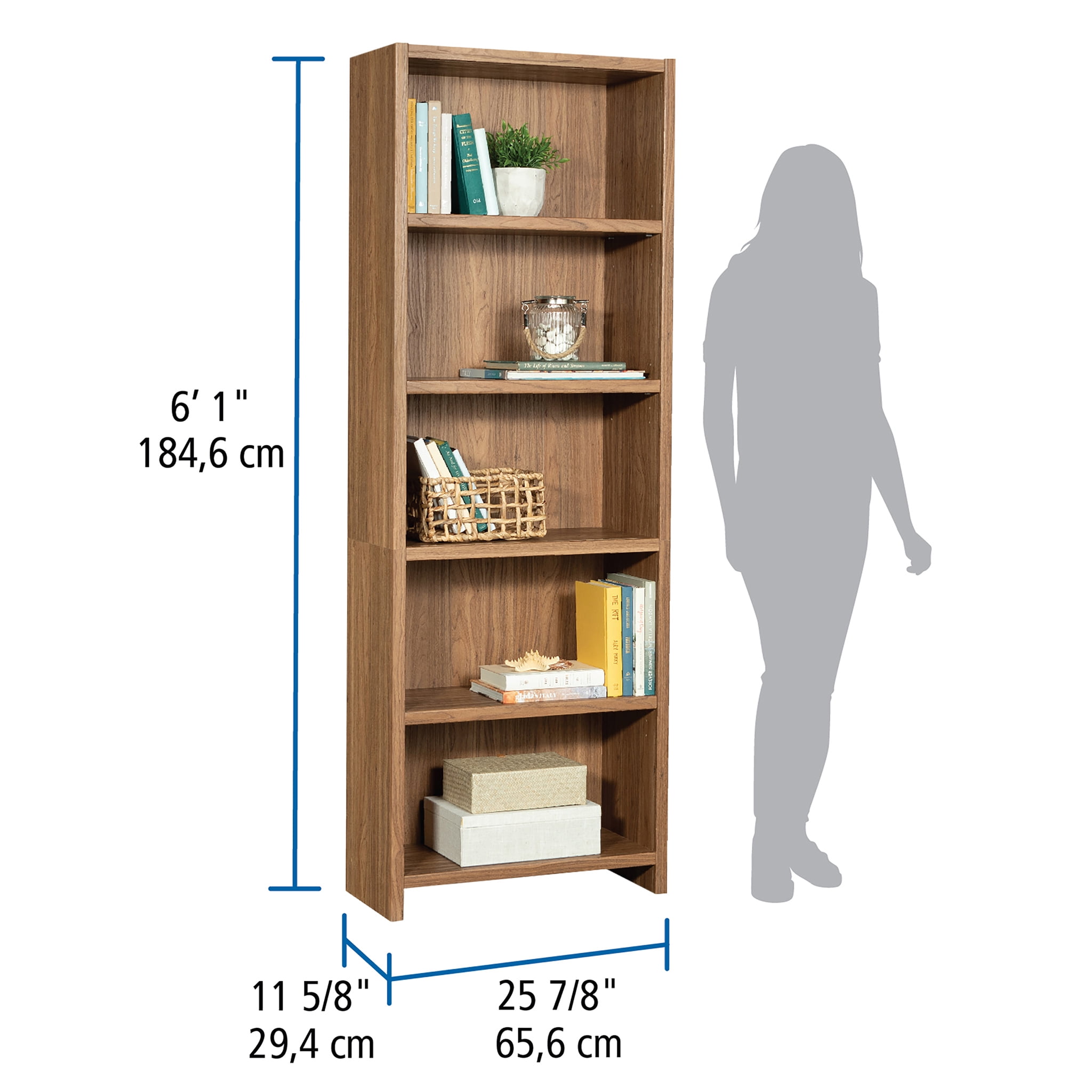 Mainstays Westley 5-Shelf Bookcase, Durable Storage Organizer (Walnut, 72.68 in H x 25.83 in W x 11.58 in D) 4uru3