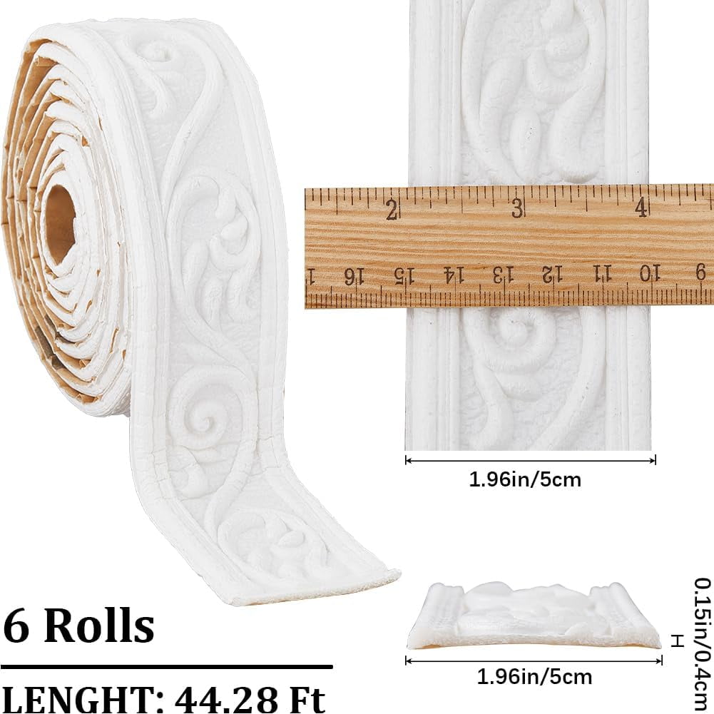 GLASSWINDS Flexible Peel and Stick Foam Molding Trim 3D Decorative Wall Border (White, 44.28 ft x 2 in) nave8