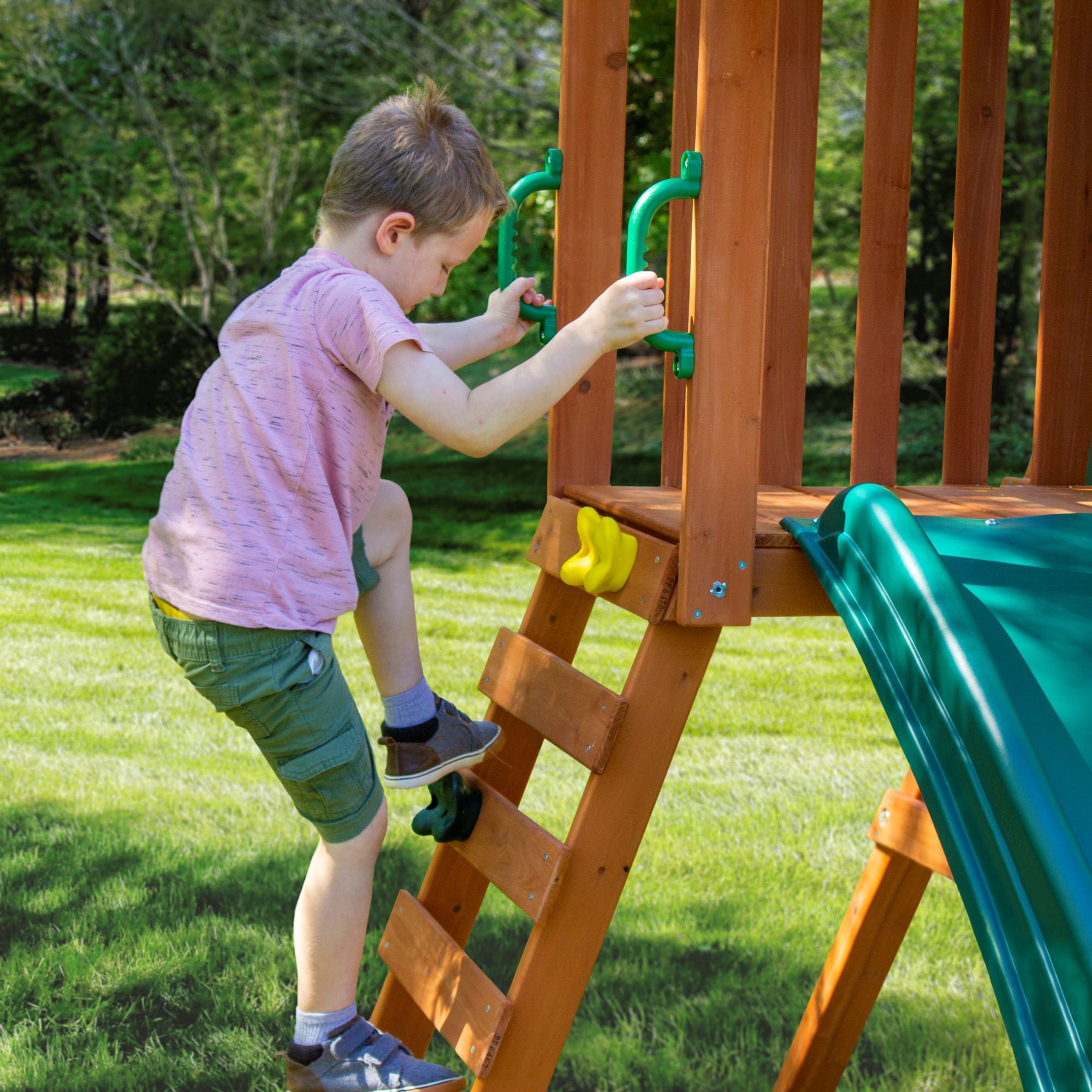 Gorilla Playsets Basic Swing Set with Slide and Climbing Wall (Brown, 12 ft x 11 ft) rxijb