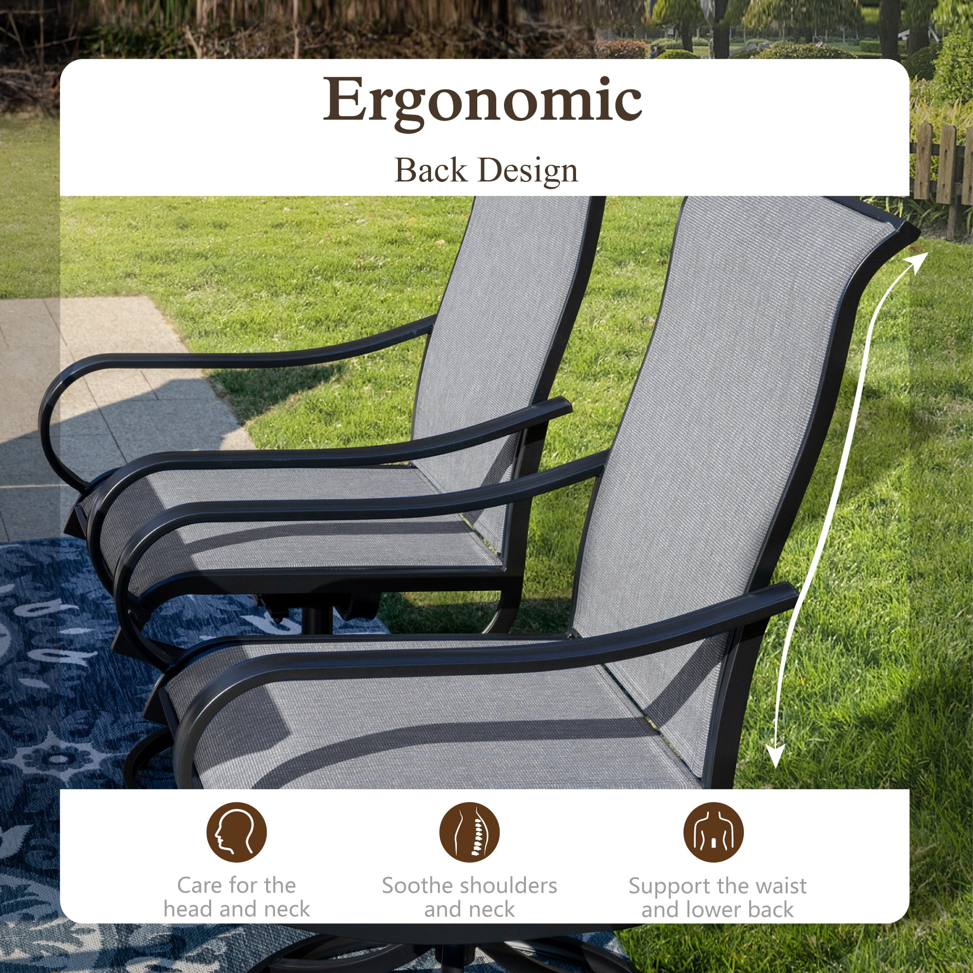Sophia & William 7 Piece Outdoor Patio Dining Set with Swivel Textilene Chairs and Metal Table (Gray, 7 Piece Set) p89dj