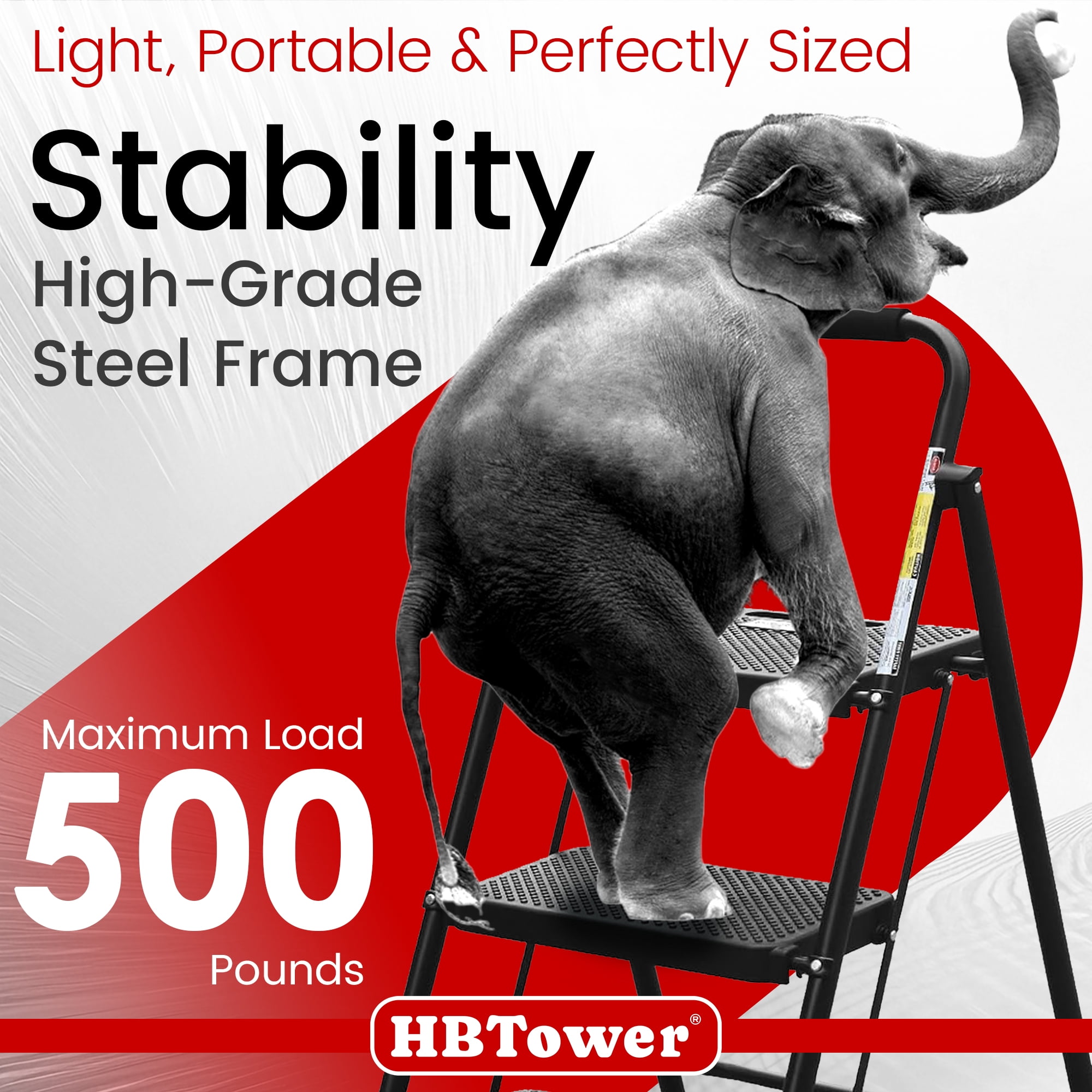 HBTower 3-Step Folding Ladder, Heavy-Duty Steel Step Stool with Anti-Slip Pedals and Handgrip (Black, 500 lb Capacity) 21v5g